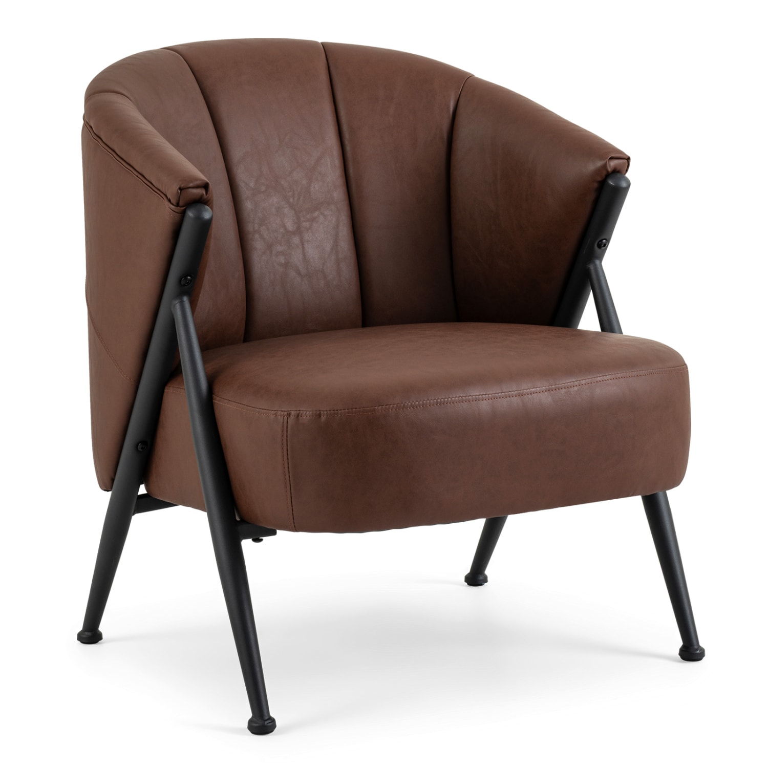 Slickblue - 1 Pc Mid Century Modern PU Upholstered Accent Chair With Wide Seat Wrap Around Backre...