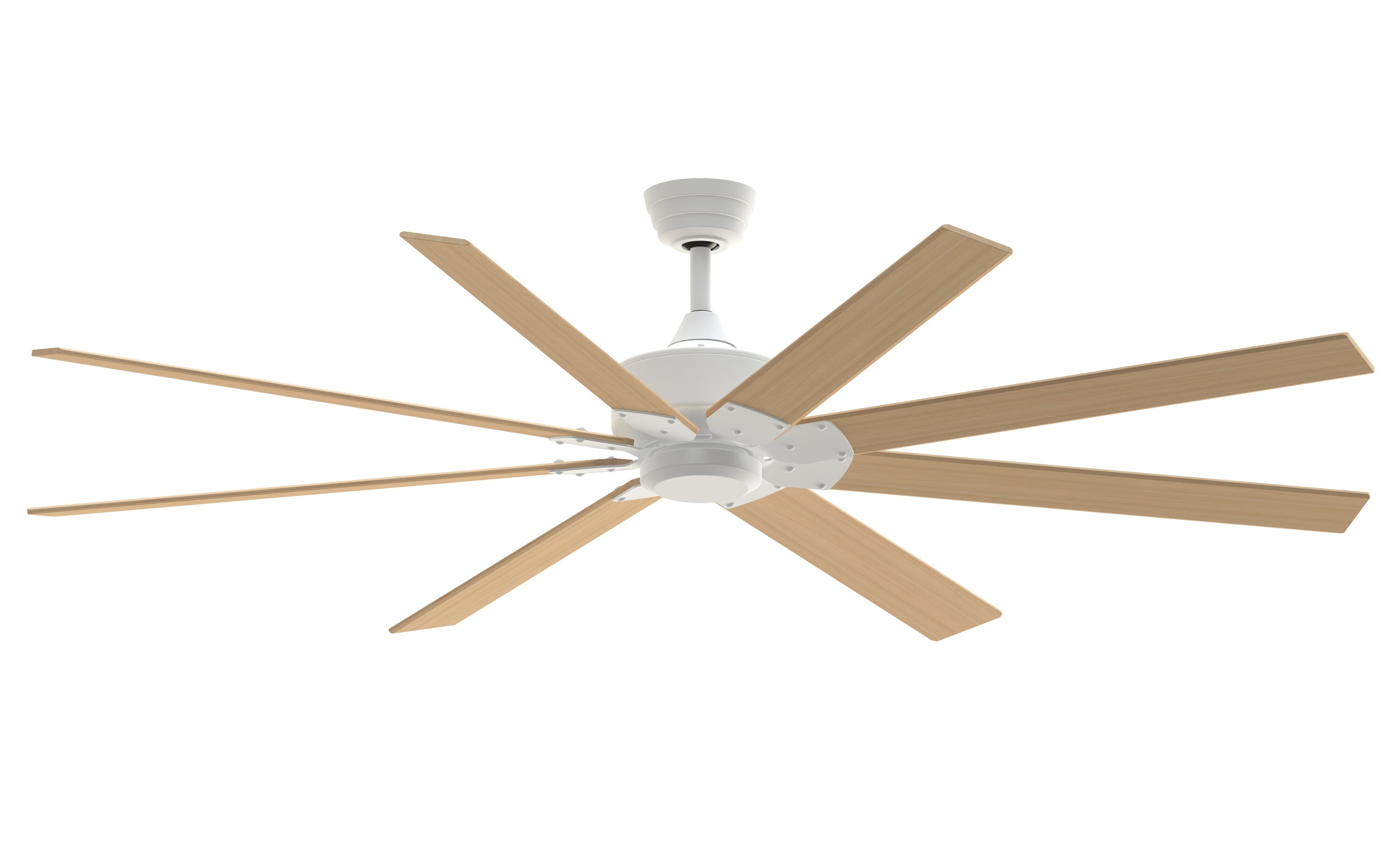 Fanimation FPD7912BMW-72N Levon Custom 72-in Outdoor Smart Matte White with Natural Blades Ceiling Fan Light Kit Compatible - Remote Included ( 8 -Blade )