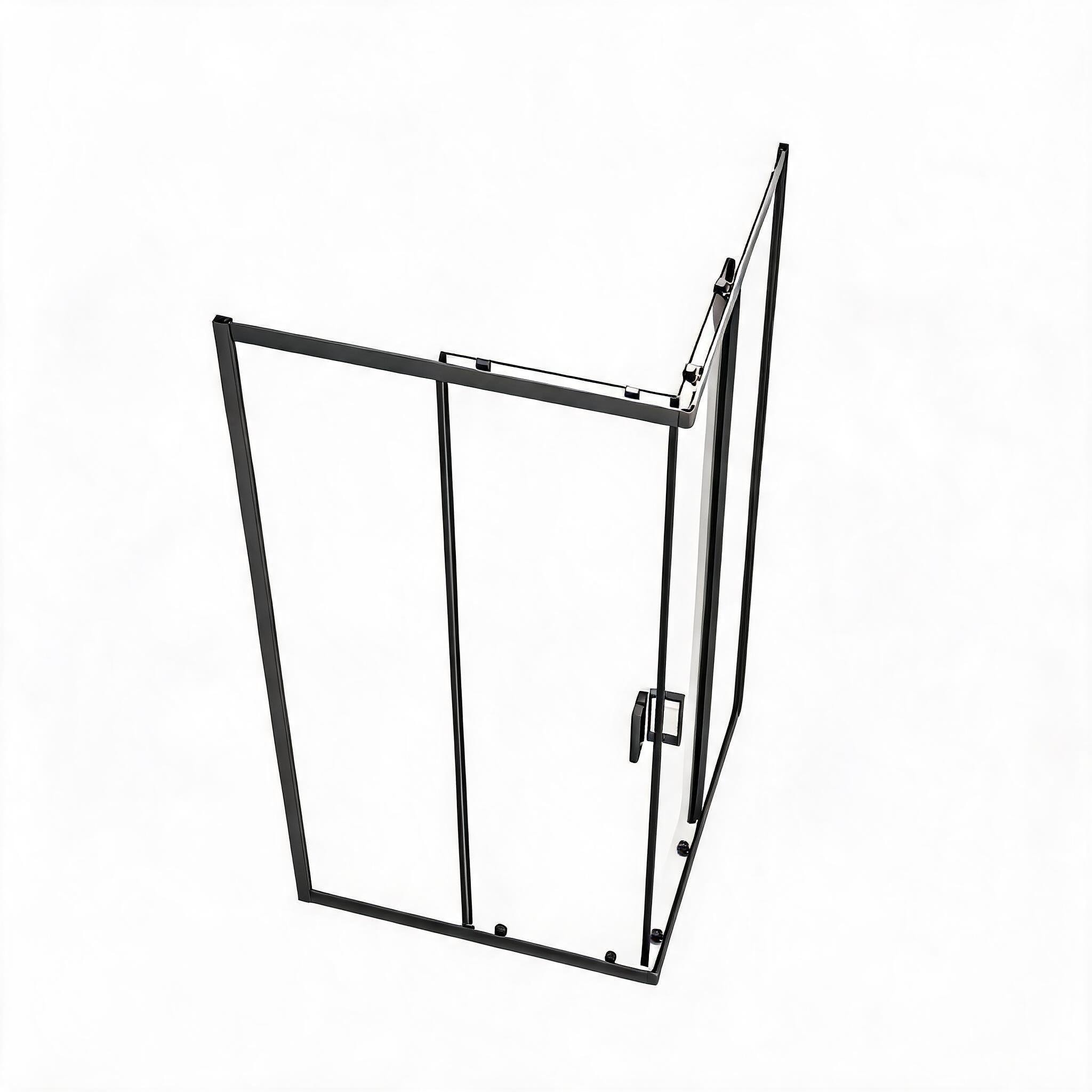 LIVACA - 36 inch x 36 inch x 72 inch Matte Black Tempered Glass Corner Shower Enclosure with Slid...