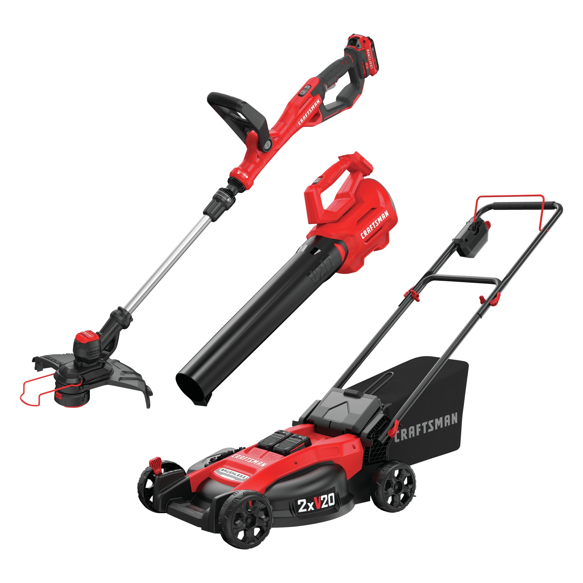 CRAFTSMAN V20 2-Piece 20-volt Max Cordless Power Equipment Combo Kit & 20V 20-Volt Max Brushless 20-in Push Cordless Electric Lawn Mower 5 Ah