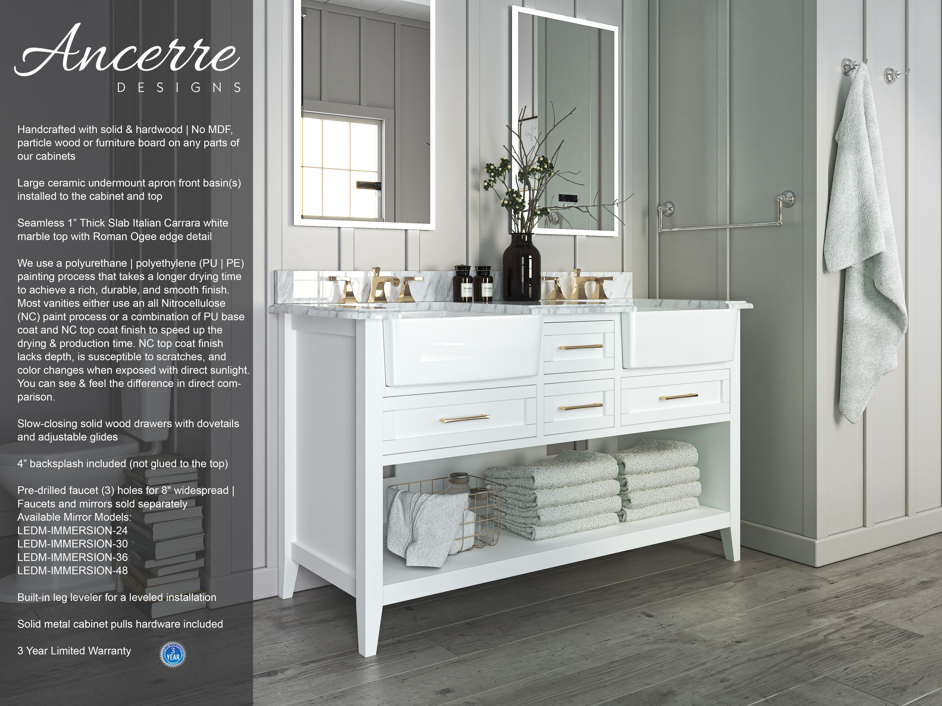 Ancerre Designs VTS-HAYLEY-60-W-CW Bath-Vanity-Combo - View #2