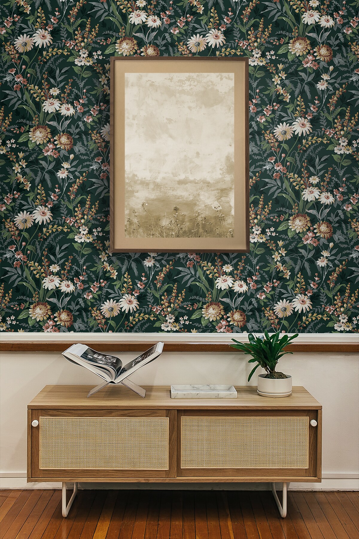 Forest Green Vintage Floral Peel and Stick Wallpaper