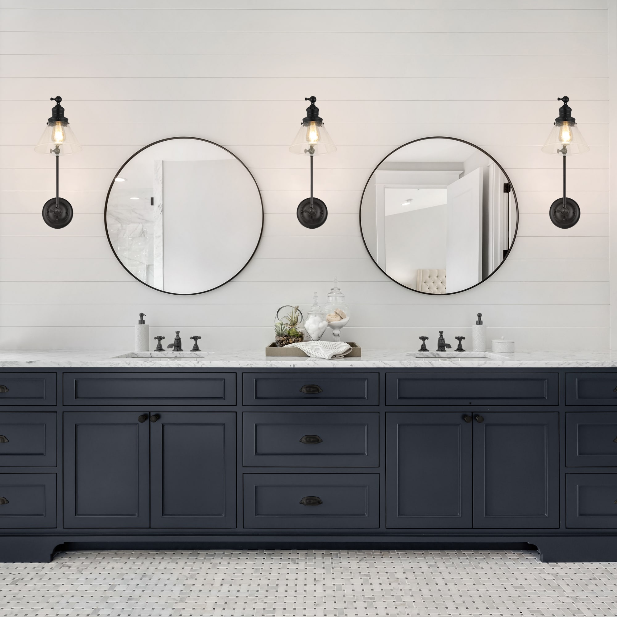 Matte Black Swing Arm Wall Sconce with Clear Glass Shade