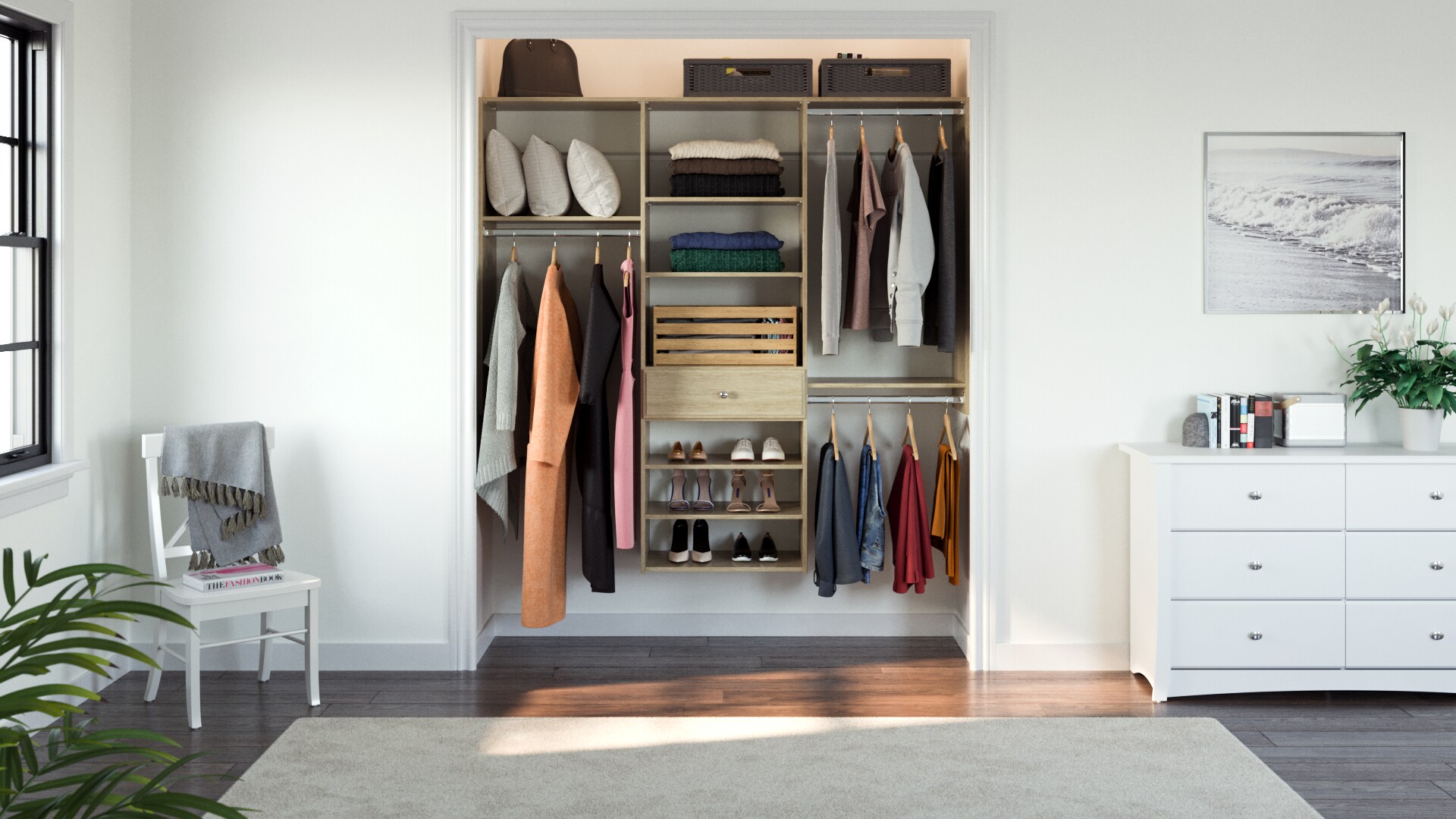 Easy Track PH57-MJ 4-Feet to 6-Feet W x 7-Feet H Honey Blonde Solid Shelving Wood Closet System