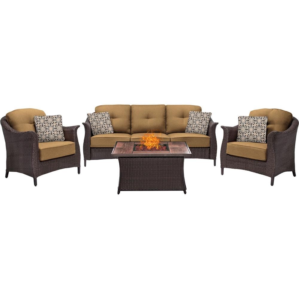 Hanover GRAM4PCFP-TAN-WG Gramercy 4-Piece Patio Conversation Set with Tan Cushions