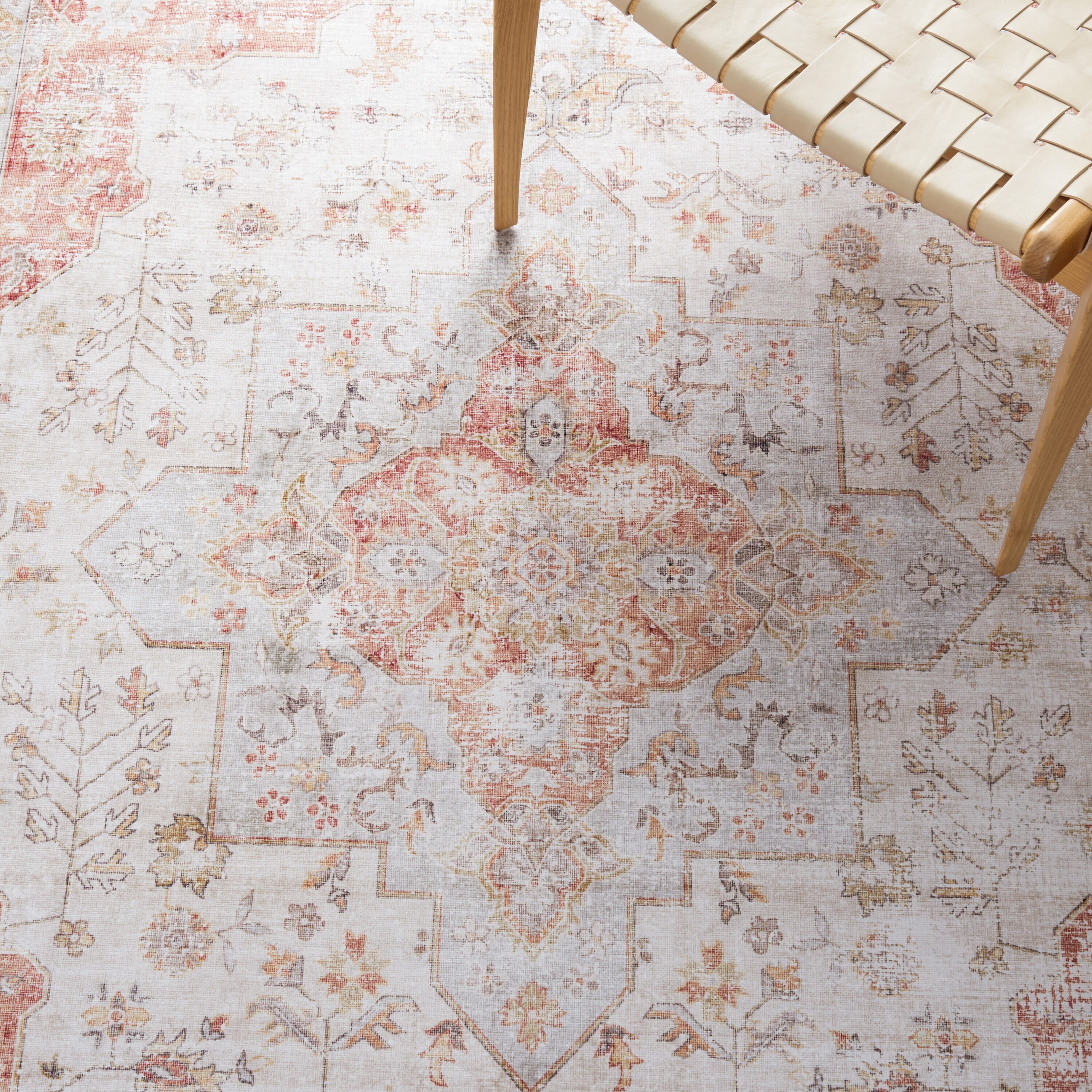Tucson Light Grey and Rust Washable Runner Rug