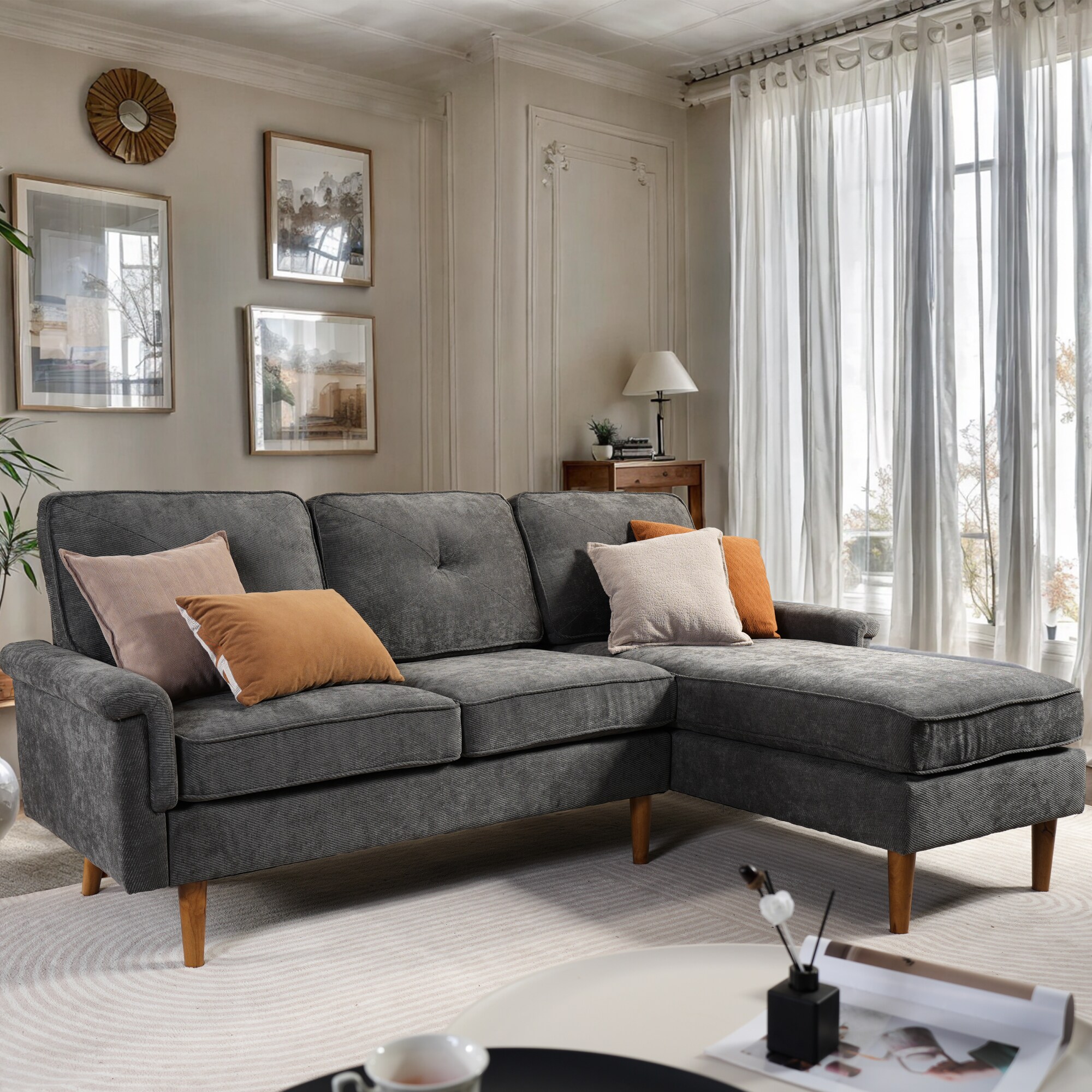 Caodoc L5-NOPR500-4 87-in Modern Dark Gray L-Shape sofa for Livingroom Reclining Sofa