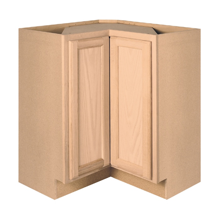 Project Source 36 In W X 34 5 In H X 15 In D Brown Tan Unfinished Oak Lazy Susan Corner Base Stock Cabinet In The Stock Kitchen Cabinets Department At Lowes Com