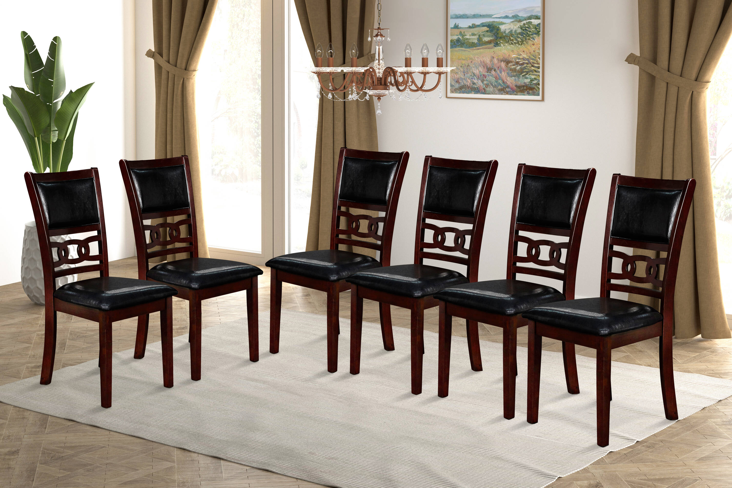 New Classic Furniture EC-S-40-1701-6CK2 Set of 6 Gia Faux Leather Upholstered Dining Side Chair (Wood Frame)
