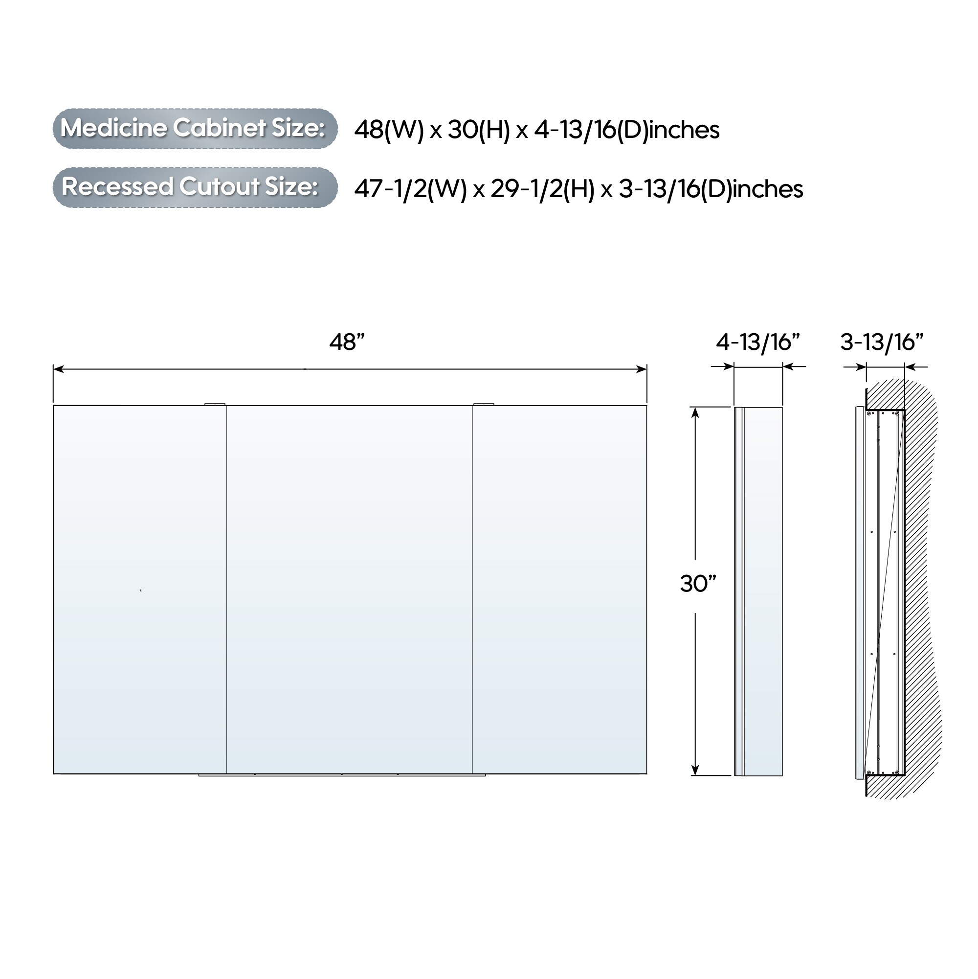 WELLFOR DH-MMC3026-SA Bathroom-Medicine-Cabinets - View #3