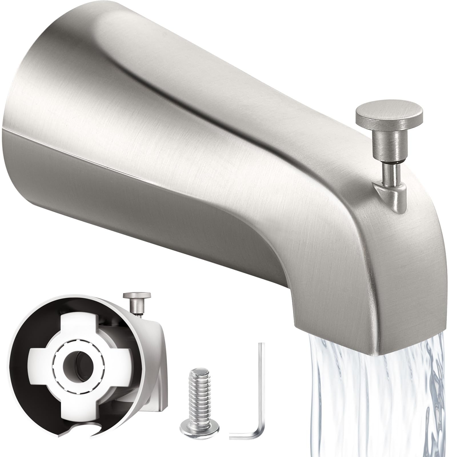 Phyfalip  Tub Spout with Diverter Universal Slip Fit Bathtub Faucet Replacement for Half Inch Copper Pipe Brushed Nickel Finish Durable Metal