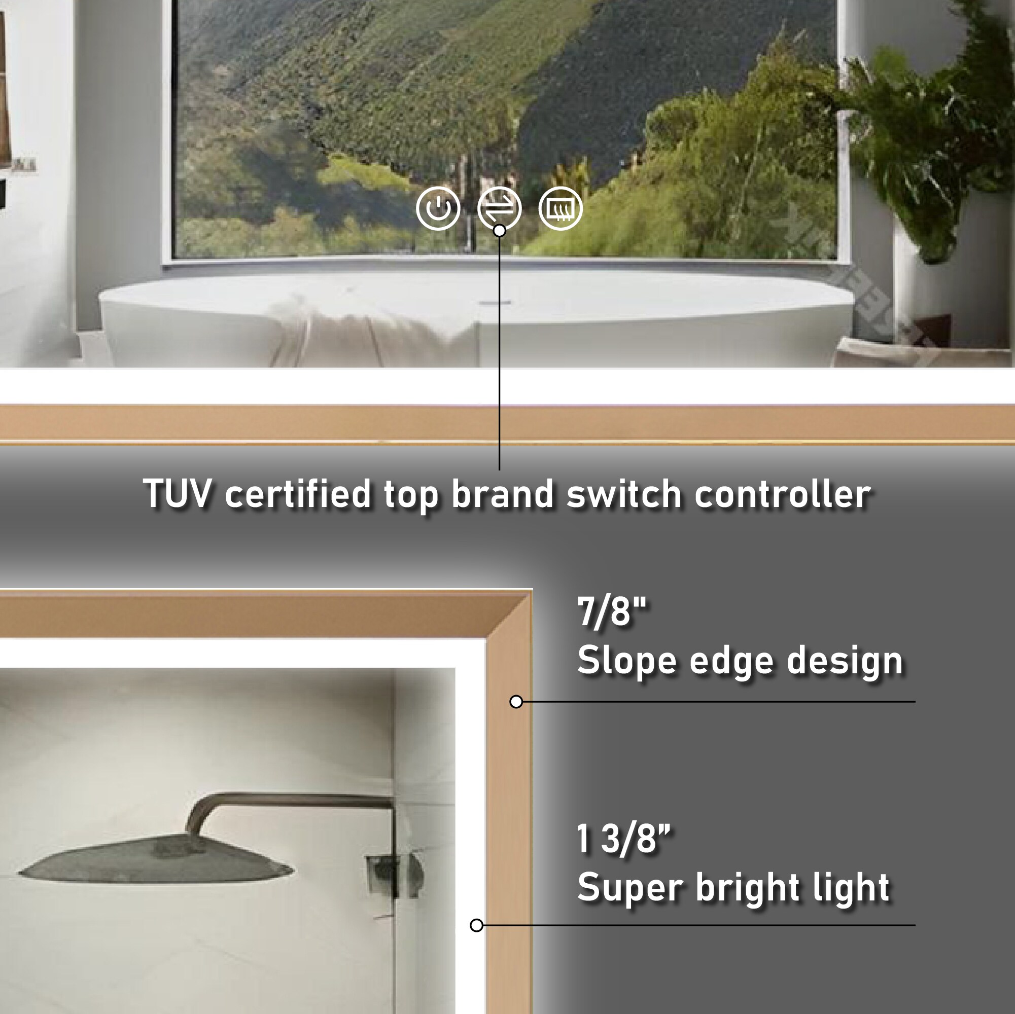 WELLFOR W6FM8440BG Framed-Bath-Mirrors - View #9