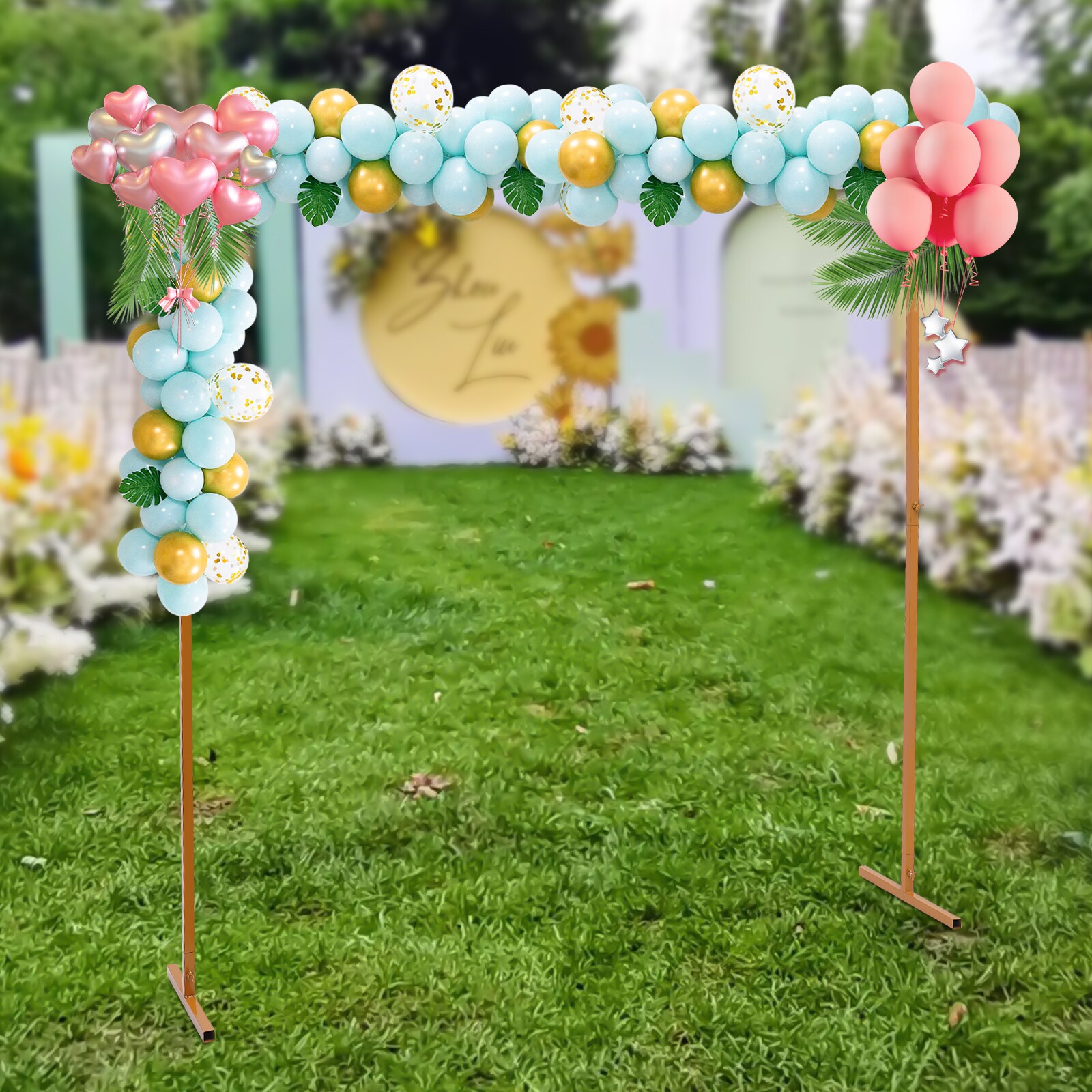 CNCEST 6.6-ft W x 6.6-ft H Gold Diy For Wedding Party Garden Arbor in ...