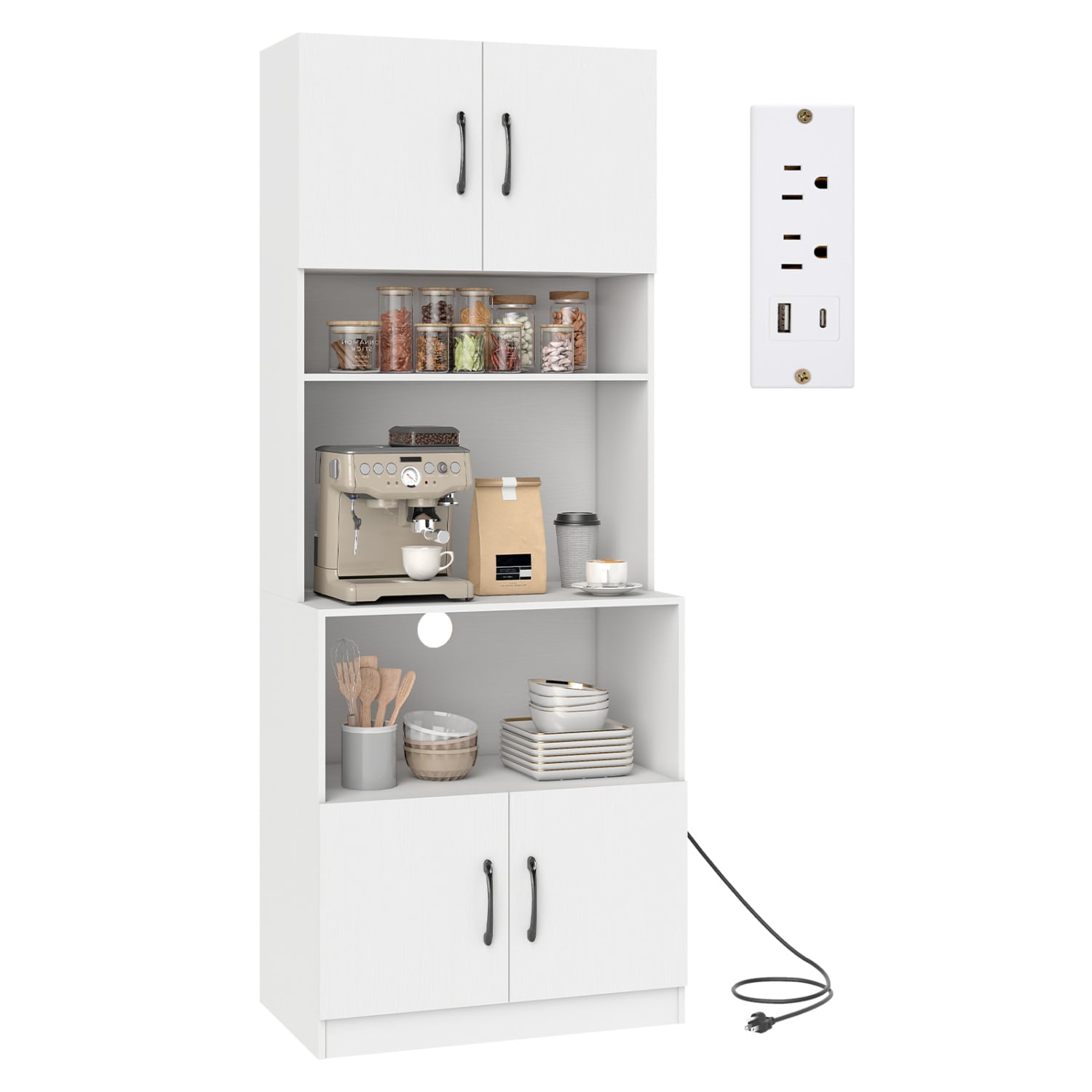 Volenca 25.5-in W x 66-in H x 15-in D Wood Kitchen Pantry Cabinet with Charging Station - White