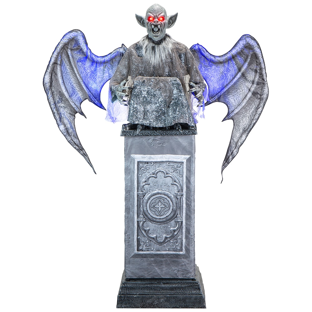 Haunted Living 8-ft Talking LED Gargoyle with Wings on Pedestal ...