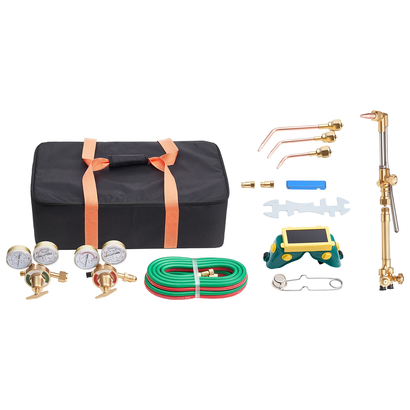 VEVOR Oxygen Acetylene Torch Kit with Check Valves Gas Welding Cutting Torch Kit Heavy Duty Oxy Acetylene Brazing Set with 15FT Twin-Hose 1 Cutting Tip 3 Welding Tips 2 Gas Regulators and Tool Bag
