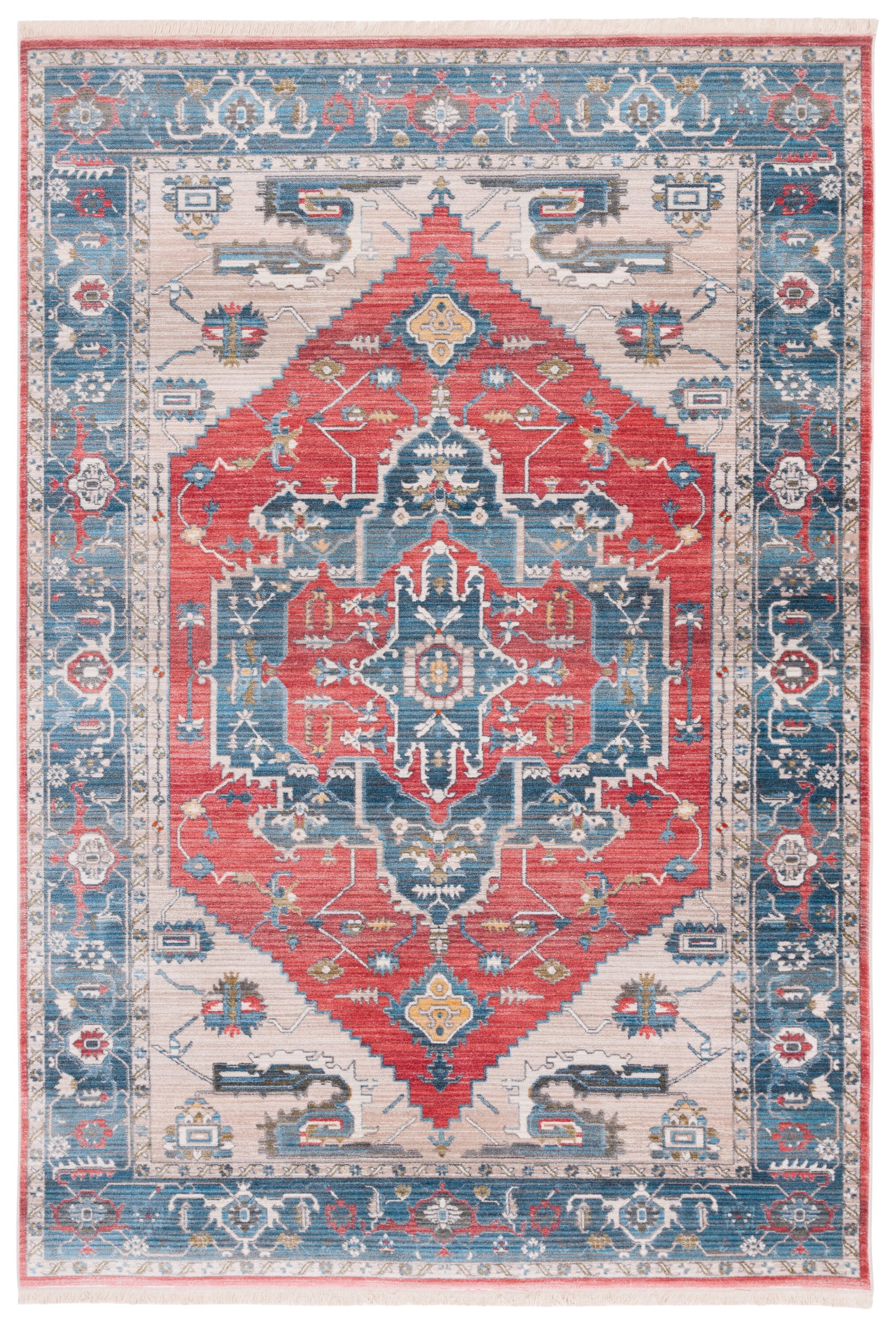 Red and Blue Rectangular Floral Motif Area Rug 4' x 6'