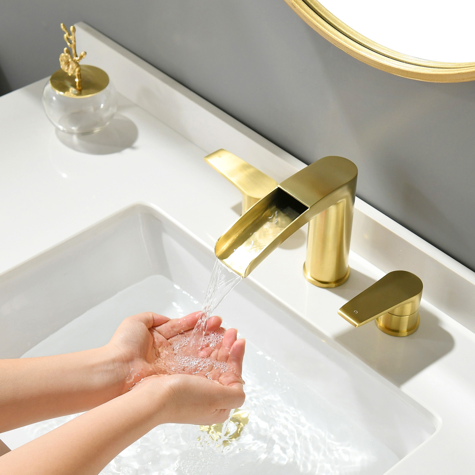 Phiestina Brushed Gold Widespread 2 Handle Bathroom Sink Faucet With Drain Lwns Wf005 Bg At 0309