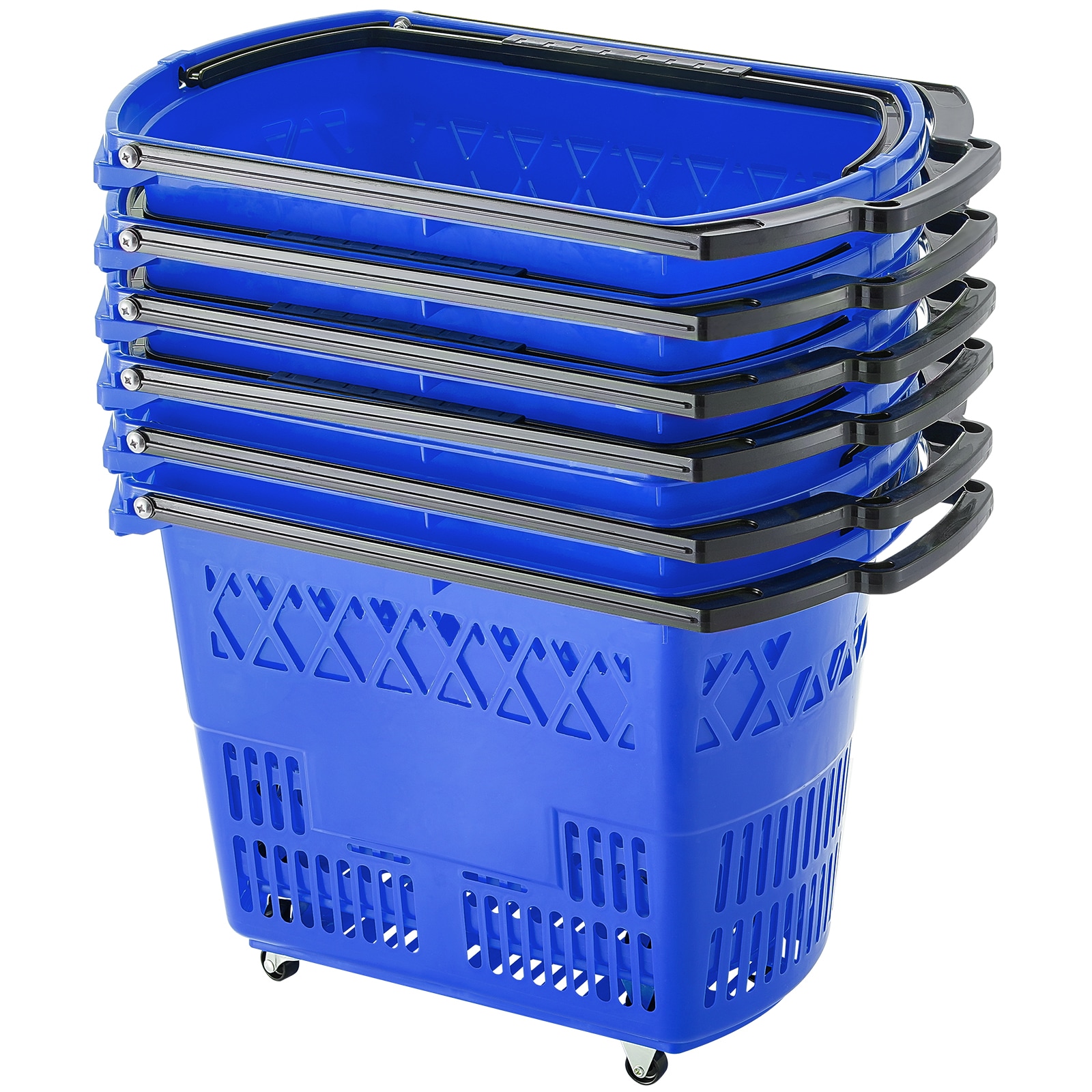 VEVOR Shopping Baskets  6PCS  39L Shopping Carts with Handles  Plastic Rolling Shopping Basket with Wheels  Large Portable Shopping Basket Set for Supermarkets  Retail Stores  Grocery Shopping  Blue