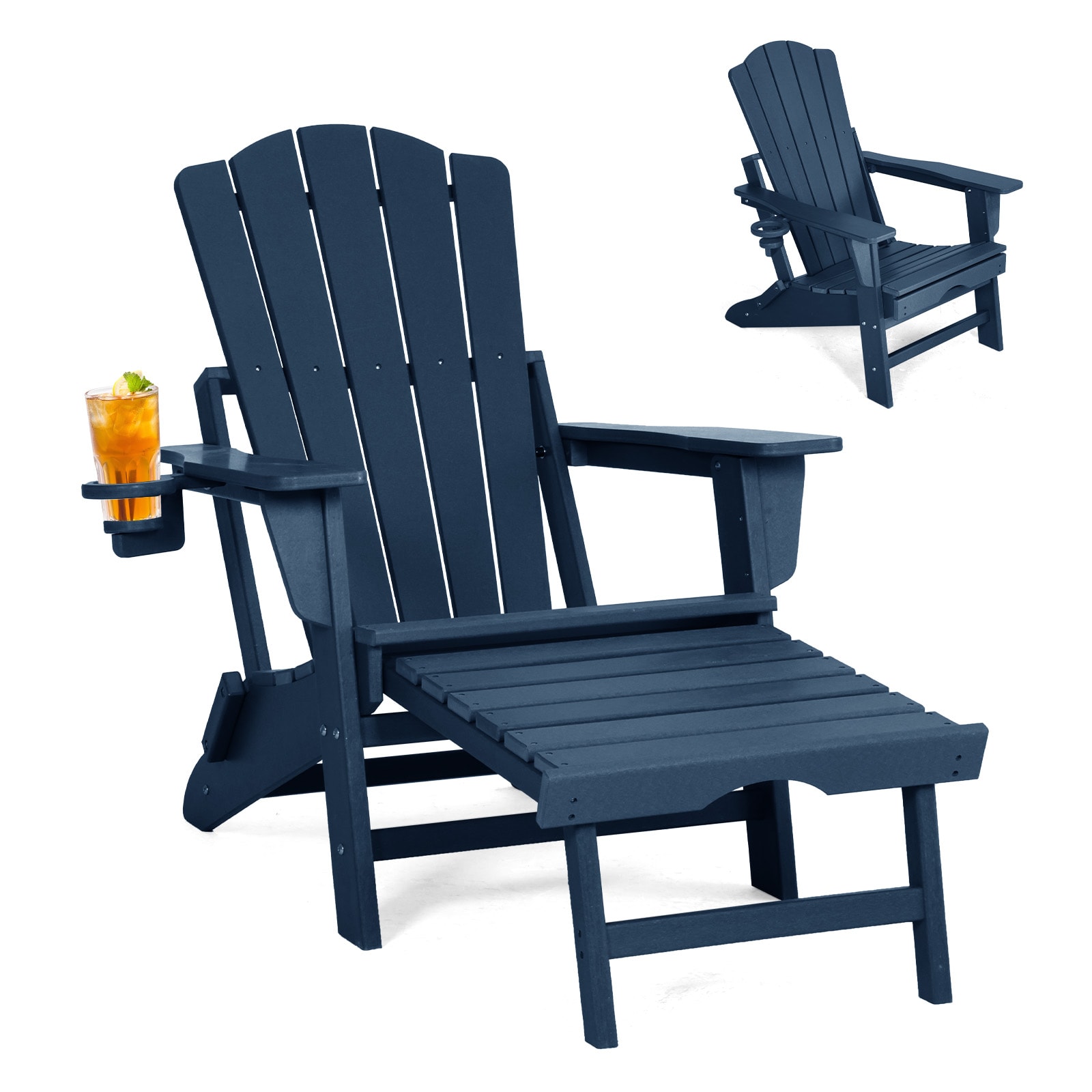 GARSING AC-NB Adirondack Chair Stackable Navy HDPE Frame Stationary Adirondack Chair with Slat Seat