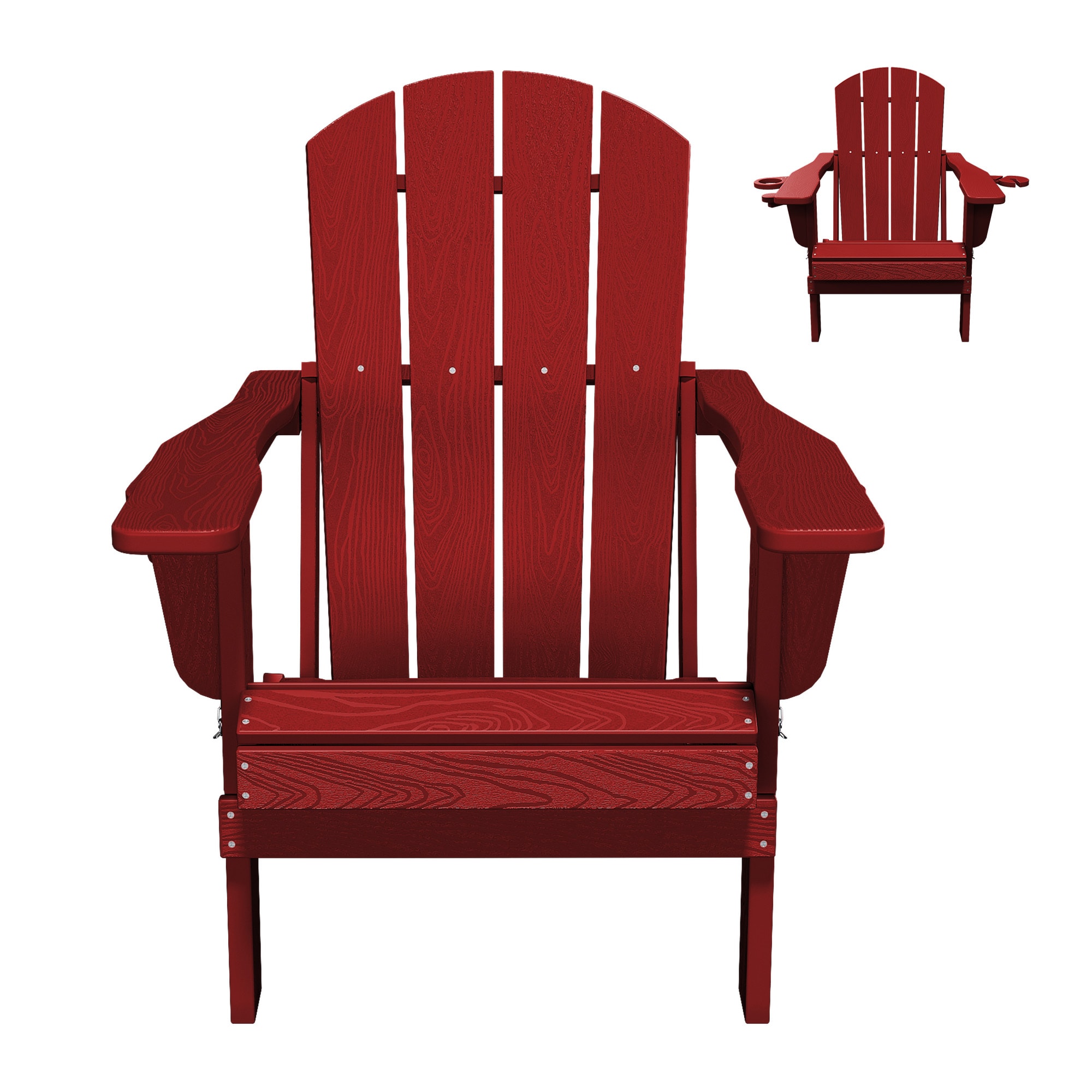 JEAREY ZDY-PE-GN Folding HDPE Plastic Adirondack Chair With Cup Holder Dark Red HDPE Frame Stationary Adirondack Chair with Slat Seat