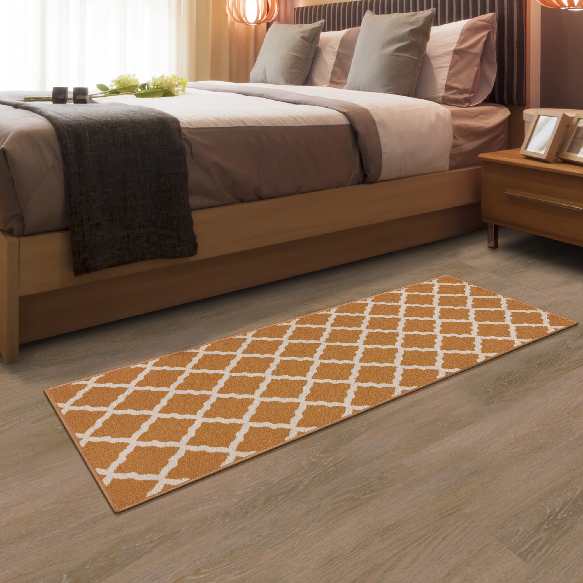 Ottomanson CRM8029-20X59 Non-Slip Kitchen Rug 2 x 5 (ft) Loomed Nylon Orange Rectangular Indoor Trellis Moroccan Runner rug
