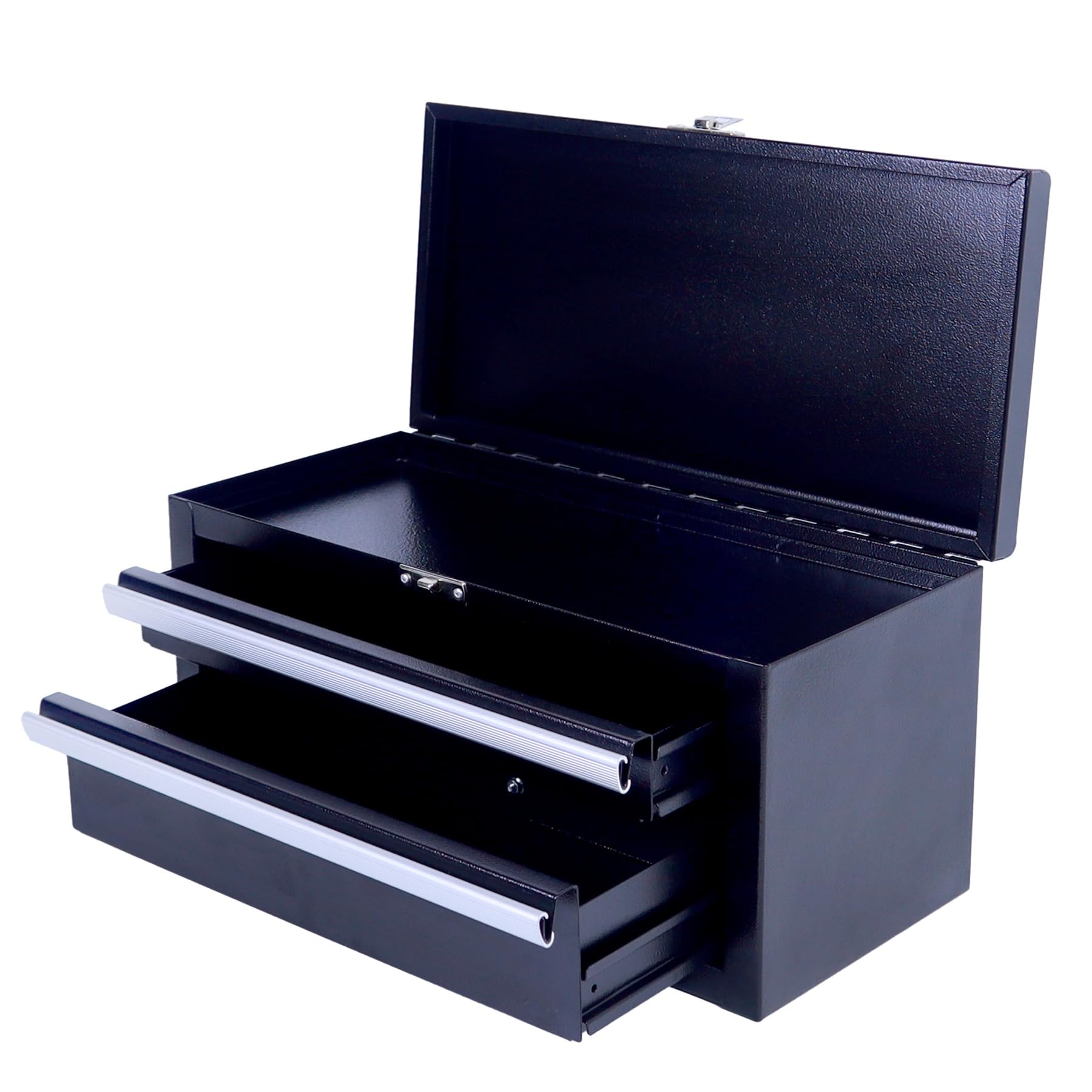UUDULY  Mini Tool Box with Drawers Small Metal Tool Chest Portable Storage Organizer Case with Top Compartment for Home Office Garage DIY Black