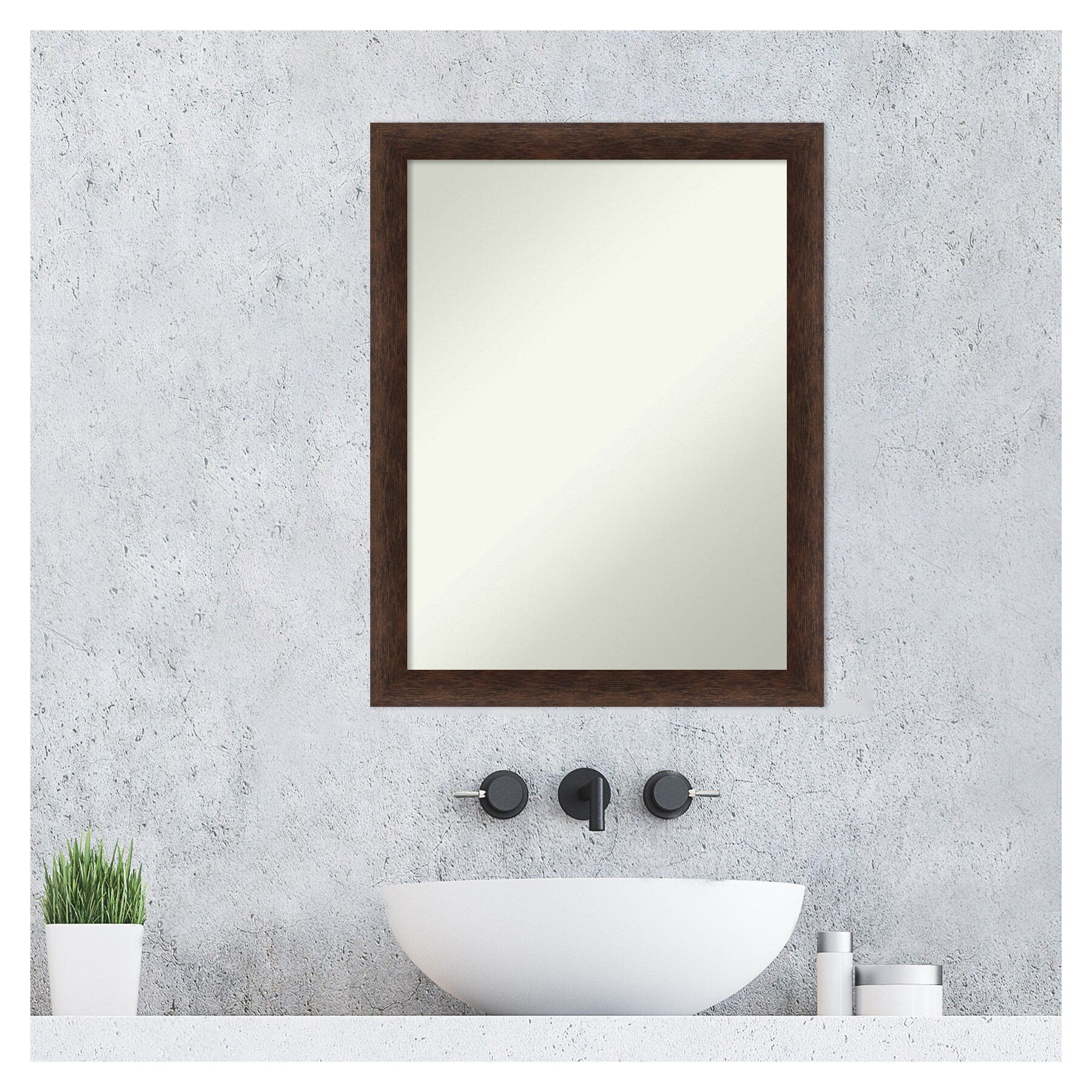 Warm Walnut 21"x27" Rectangular Wood Bathroom Vanity Mirror