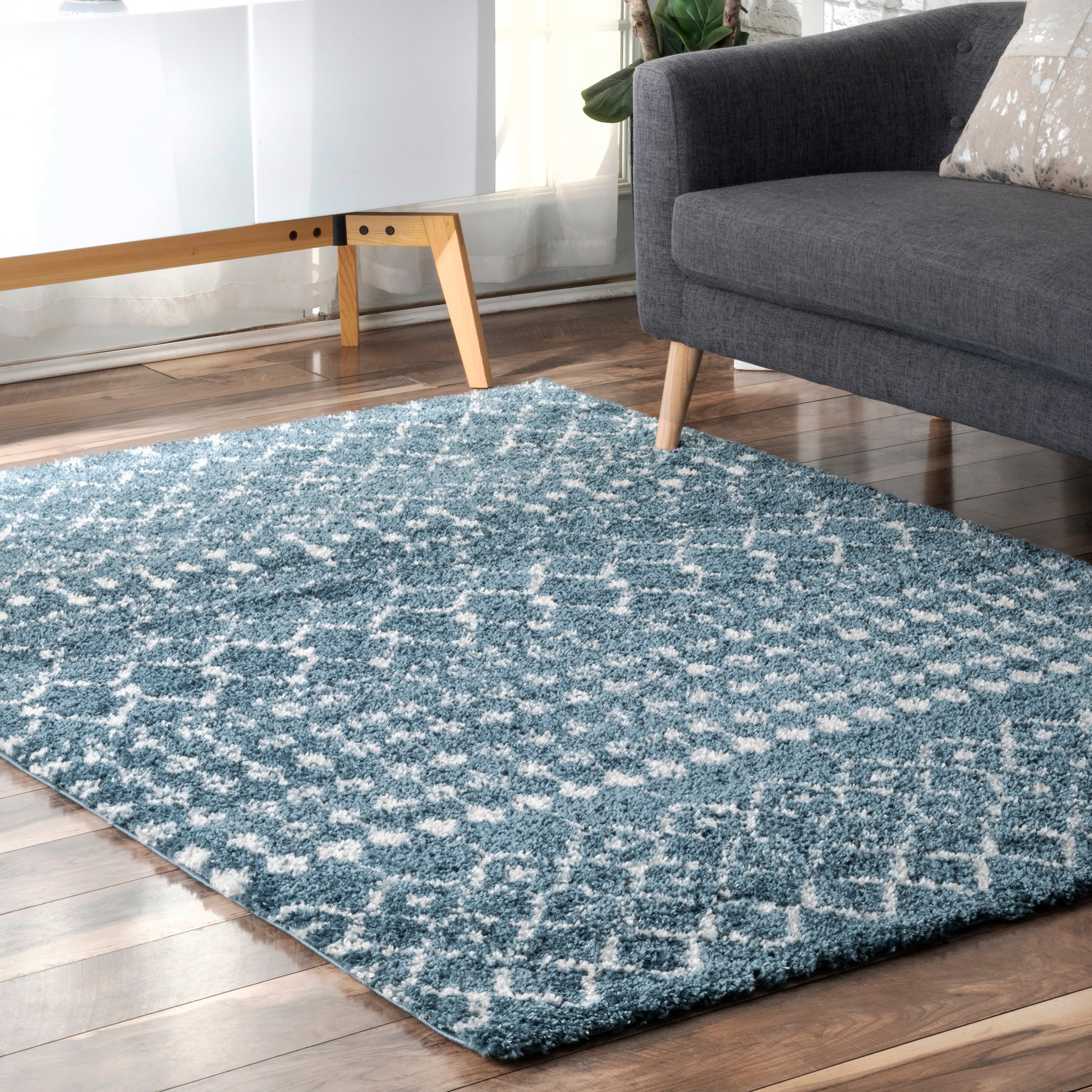 nuLOOM GROC01G-6709 6 x 9 (ft) Loomed Polypropylene Light Blue Rectangular Indoor Trellis Moroccan Area rug