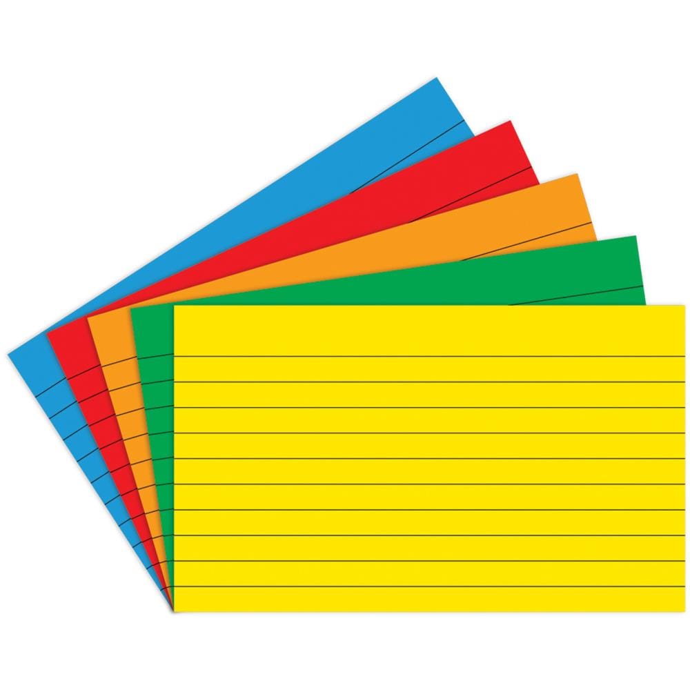 TNT Index Cards, Lined, 4 -in x 6 -in, Primary Assorted, 75 Per