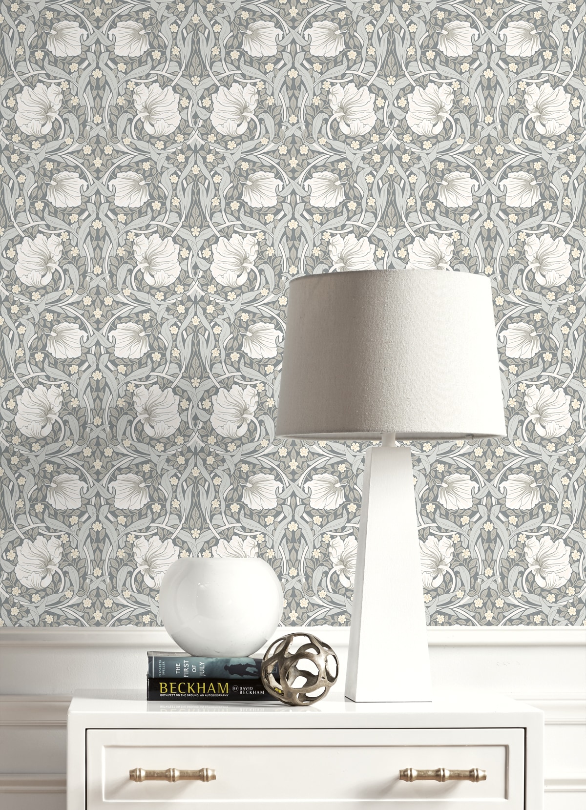 Alloy Grey and Alabaster Floral Vinyl Peel and Stick Wallpaper