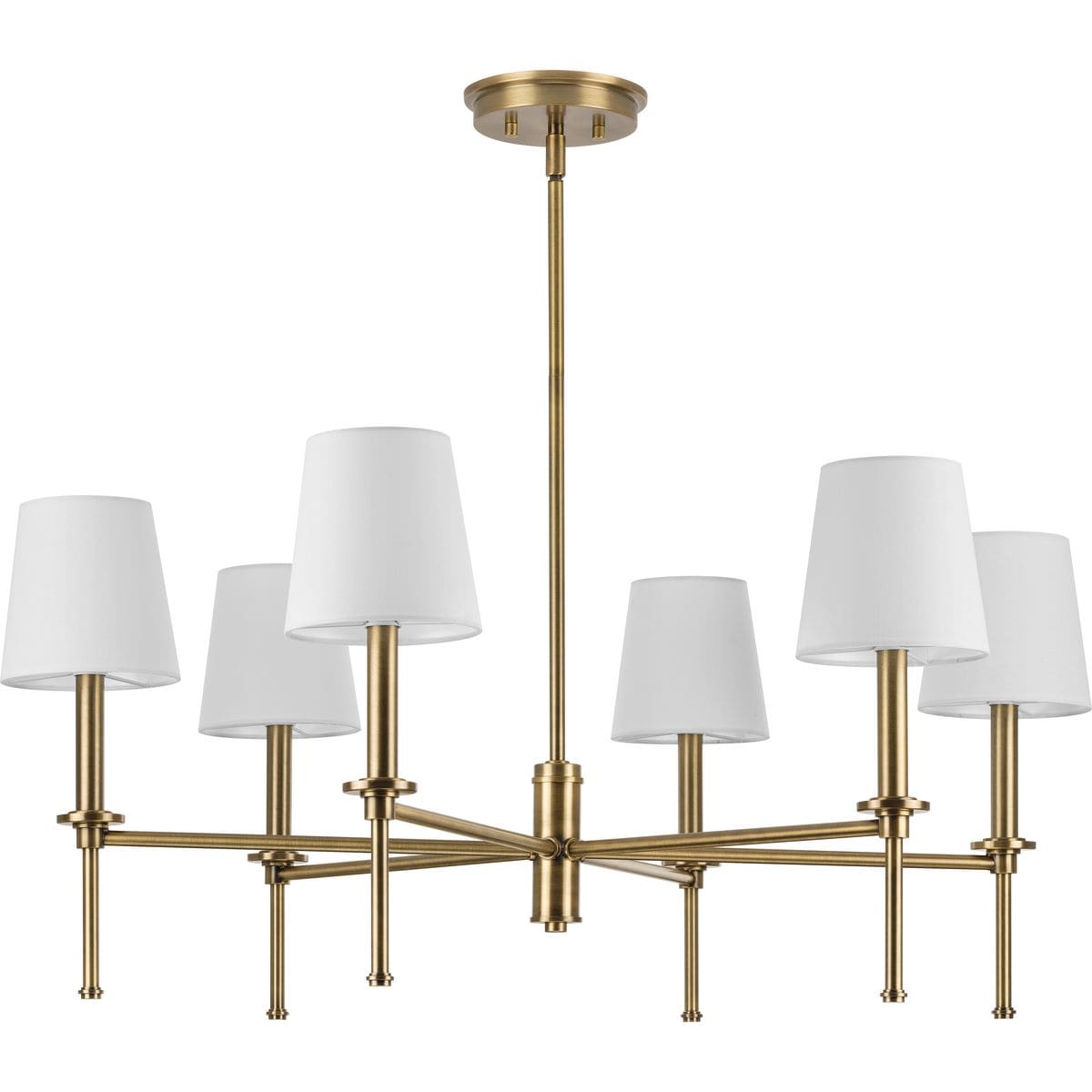 Elara Vintage Brass 6-Light Chandelier with Clear Glass Shades