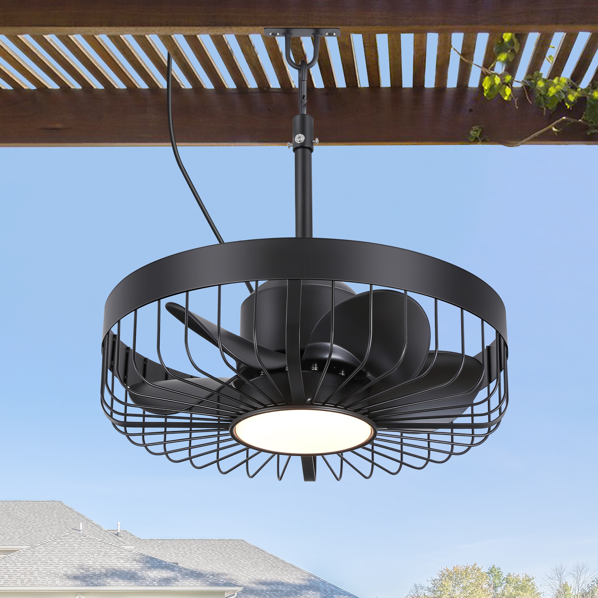 Breezary 30007-SN Waterproof/Hook Mount 19-in Color-Changing Integrated LED Outdoor Damp-rated Black with Matte BlackIPX4 Blades Fandelier Ceiling Fan With Light - Remote Included ( 5 -Blade )