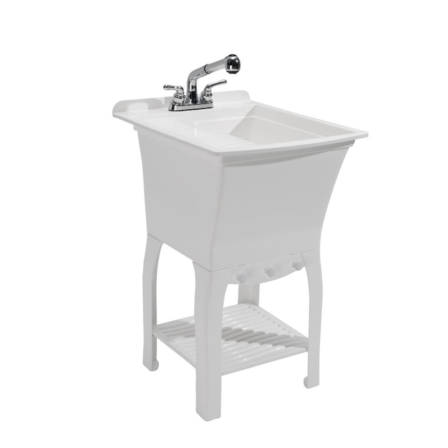Basin White Freestanding Laundry Sink, Sink In Garage Without Drain