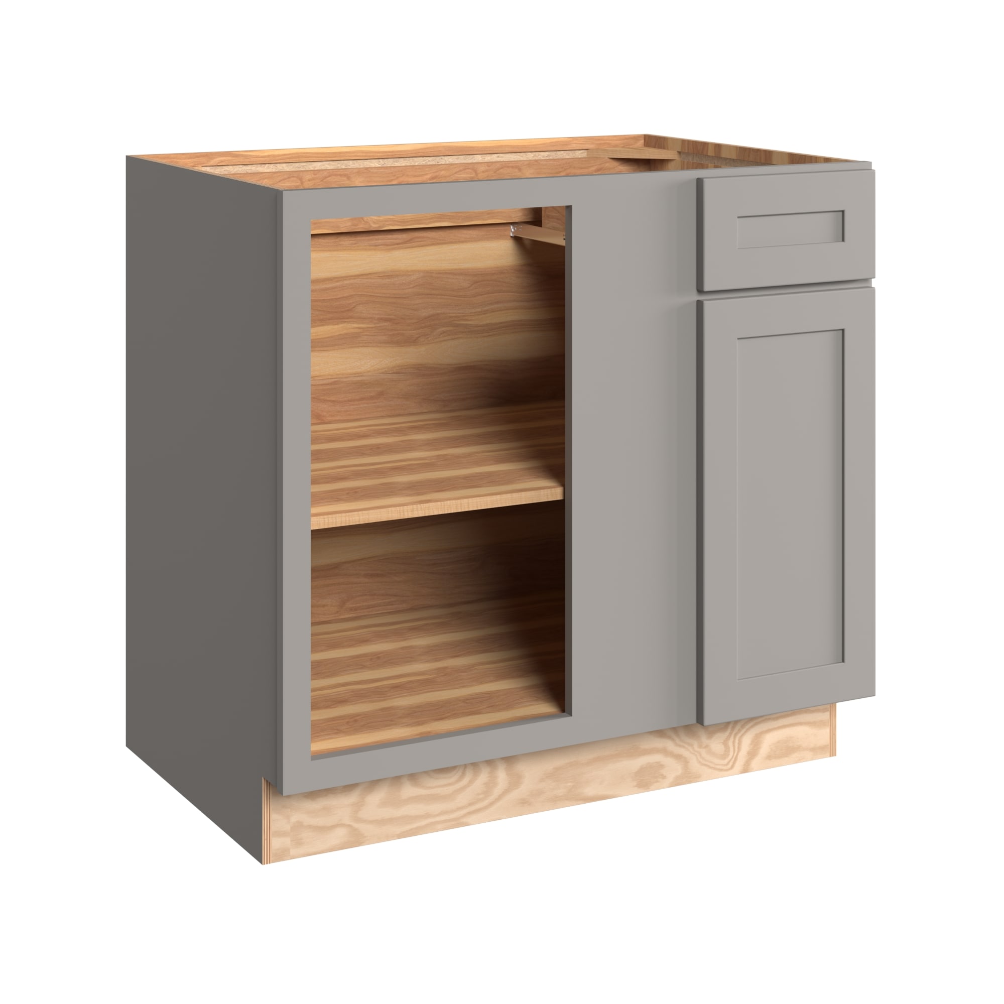 KraftMaid Momentum BBC39LG81 Deveron 39-in W x 34.5-in H x 24-in D Pebble Grey Blind Corner base Fully assembled Plywood Cabinet (Recessed Panel Shaker)