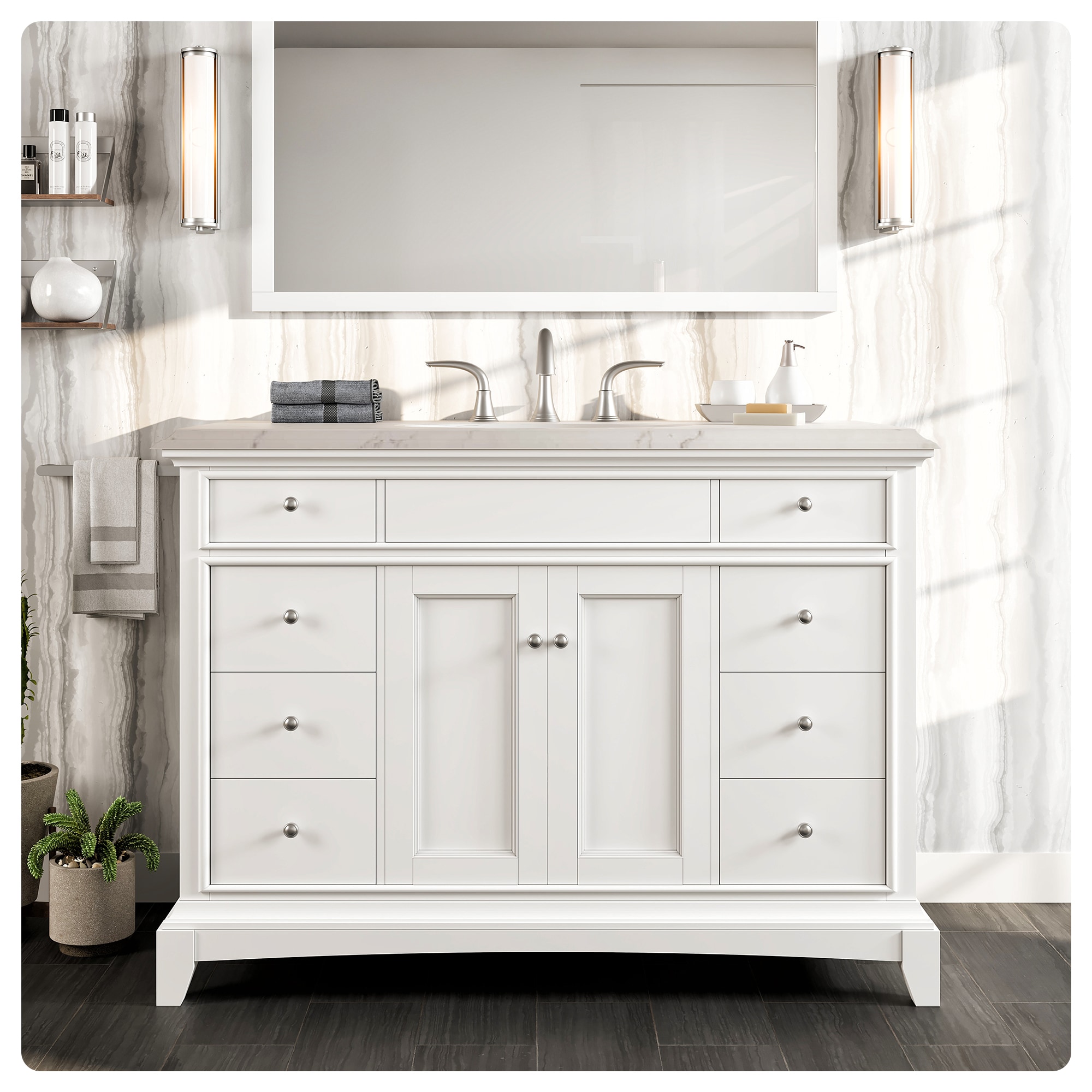 Eviva EVVN709-42WH-Q Elite Stamford 42-in White Undermount Single Sink Bathroom Vanity with White Quartz Top