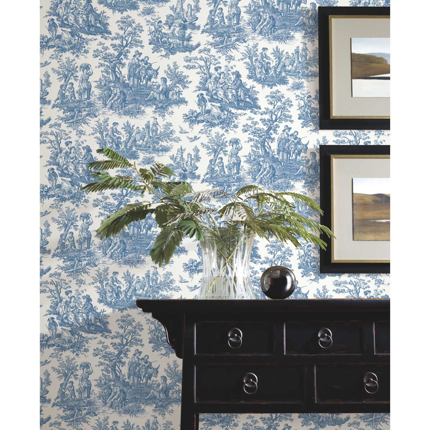 Blue and White Vinyl Peel & Stick Toile Wallpaper Roll