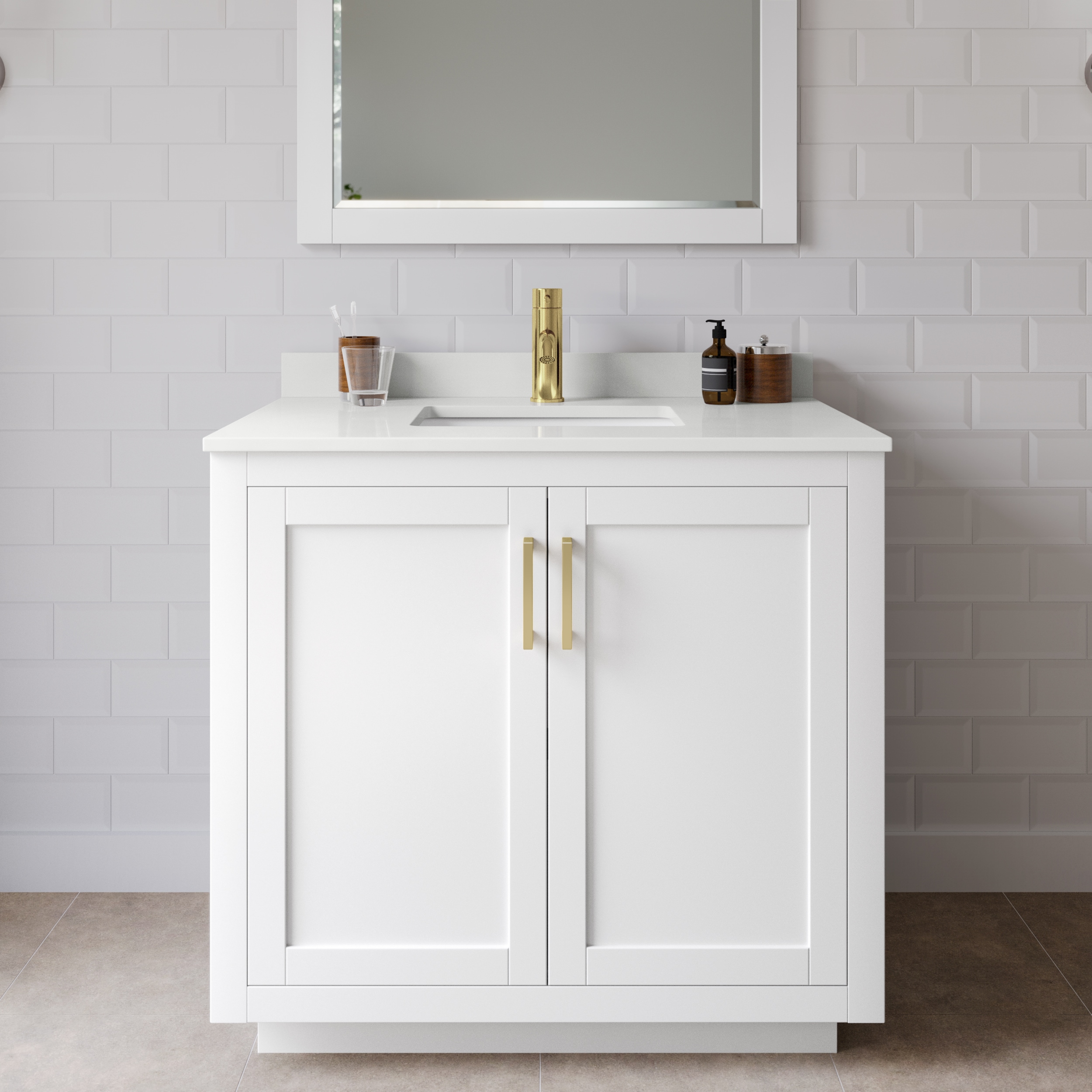 Miranda 36" White Freestanding Single Sink Bathroom Vanity with Quartz Top