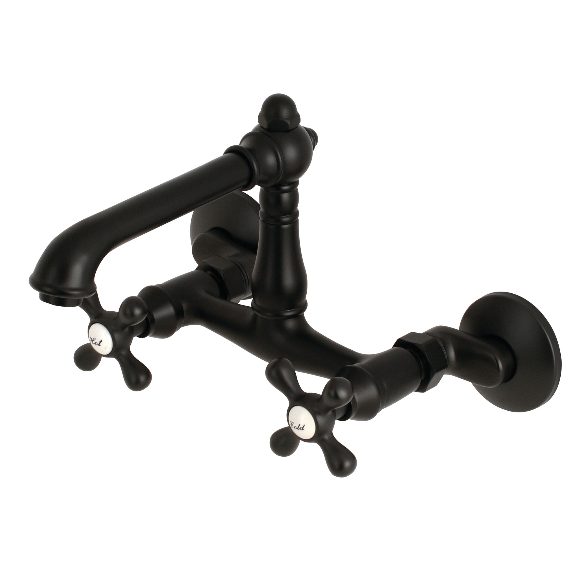 Kingston Brass WLKS7220AX English Country Matte black Double Handle Wall-mount Kitchen Faucet