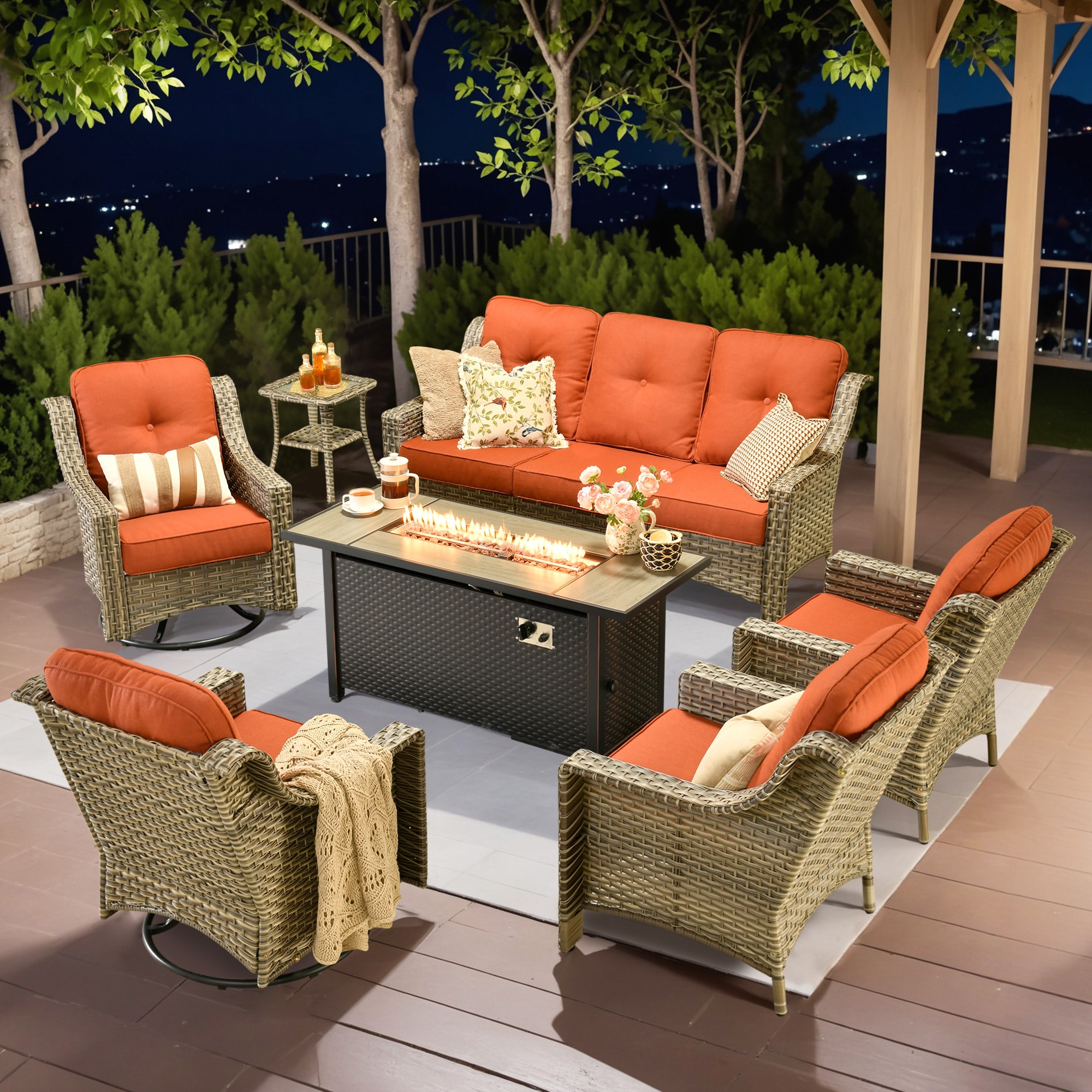 Caodoc L5-CFP03-YZPAD80C72 New right-Angles Rattan Outdoor Sectional with Orange Cushions and Rattan Frame