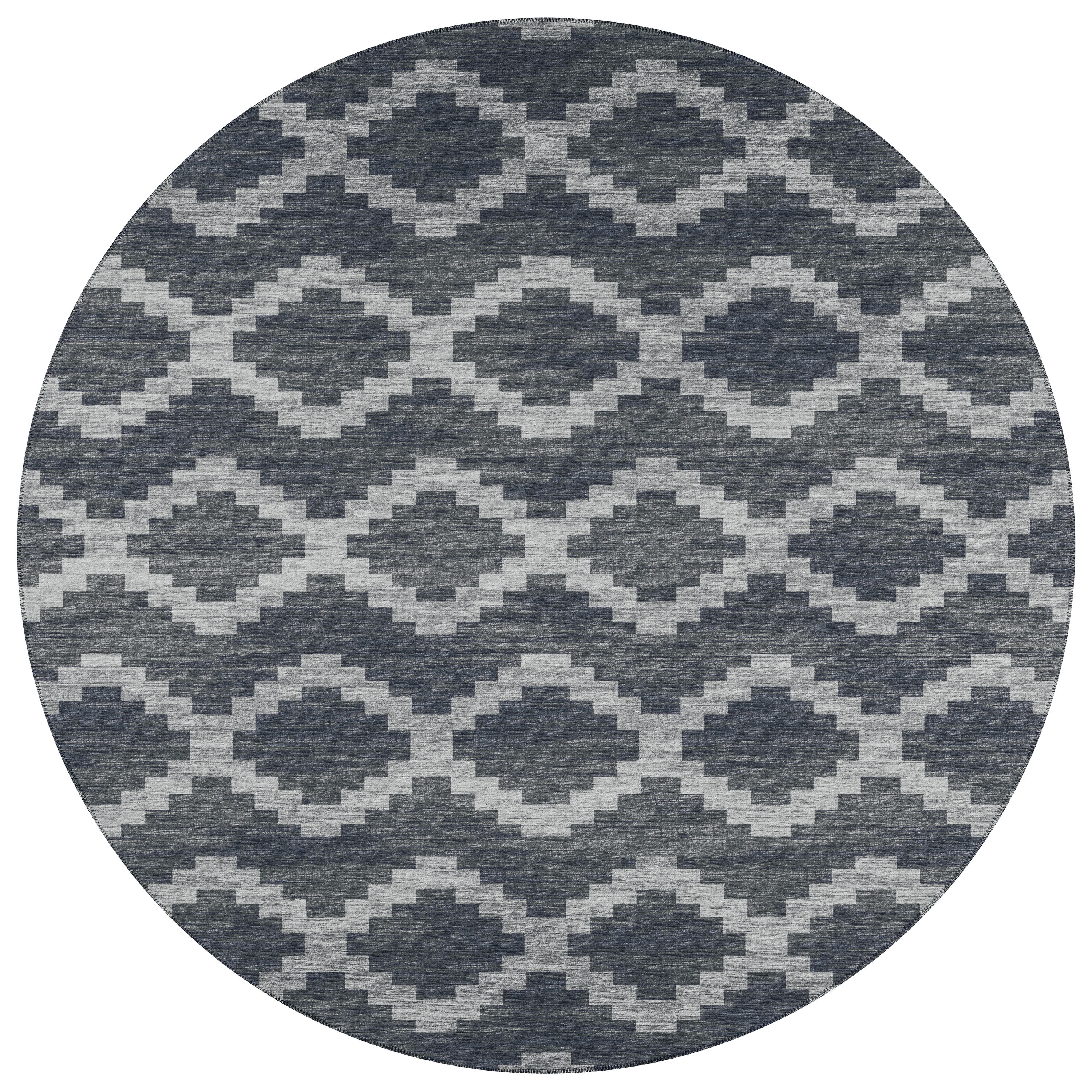 Addison Rugs AYU39GR8RO Yuma 8 x 8 (ft) Chenille Gray Round Indoor/Outdoor Geometric Southwestern Area rug