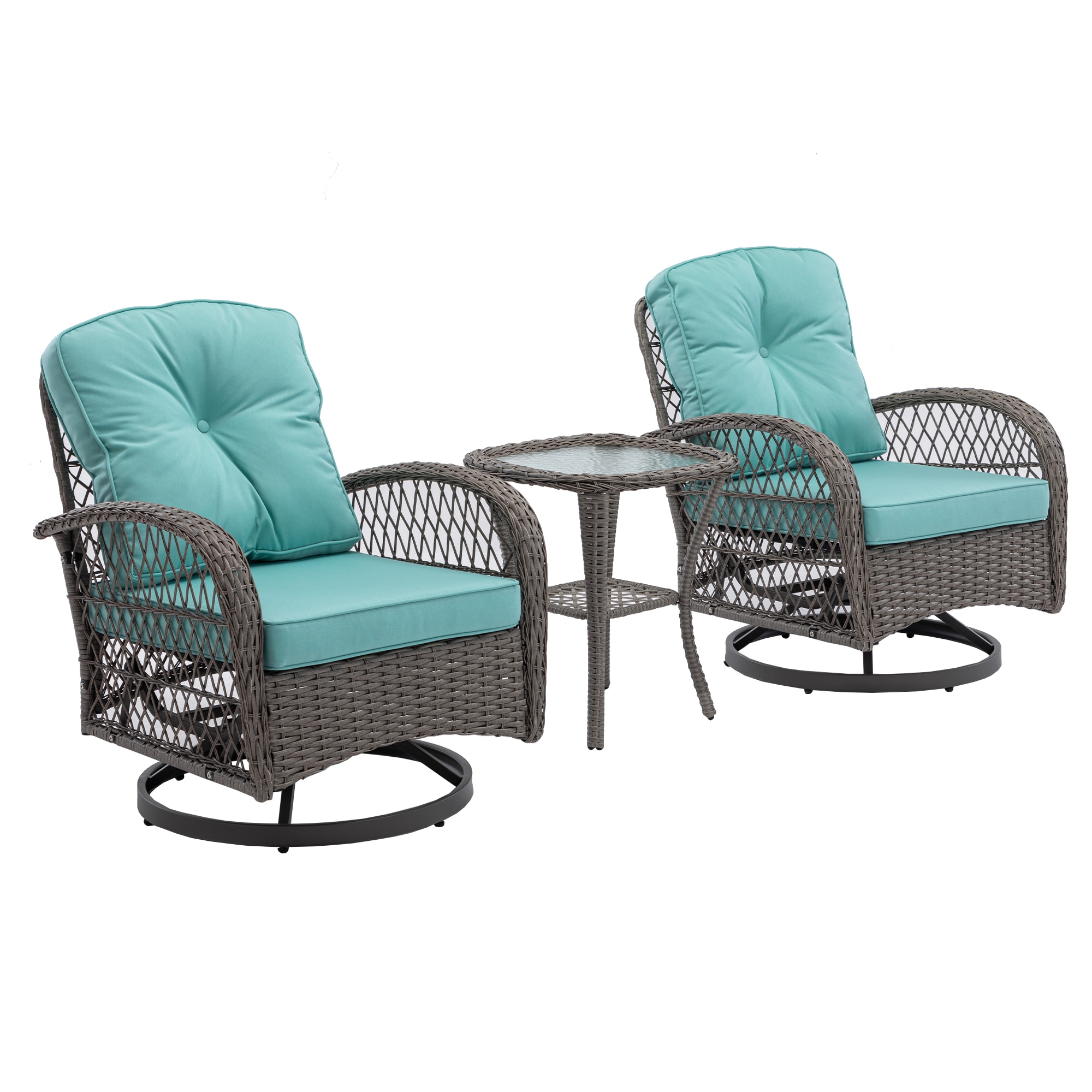 Afoxsos LWMX095 33-Piece Wicker Patio Conversation Set with Blue Cushions