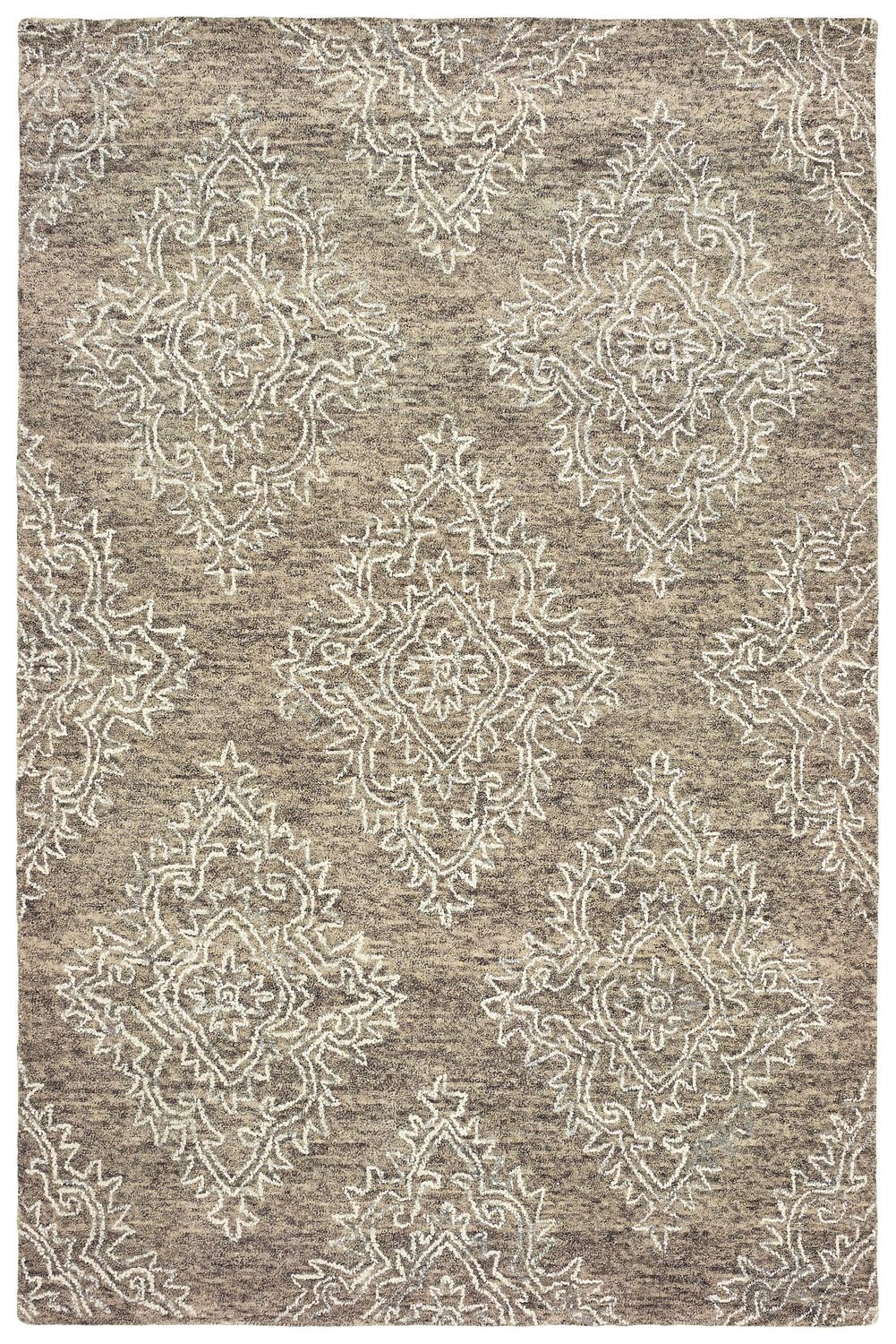 LR Home 9375A7984934J8 9 X 12 (ft) Wool Khaki/White Indoor Damask Area Rug