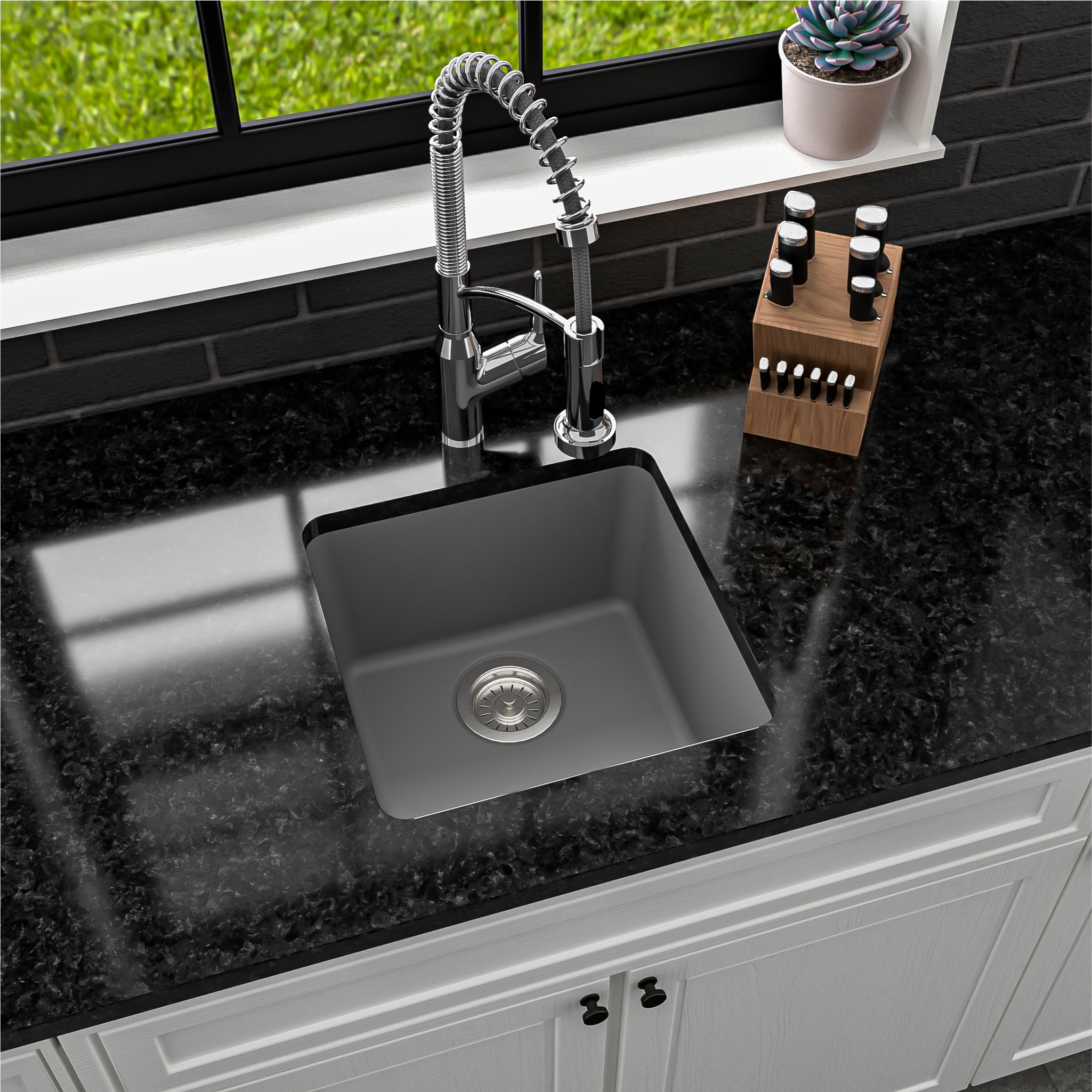 allen + roth Deforest Collection Dual-mount 16-in x 20-in Nero Granite  Single Bowl 3-Hole Kitchen Sink in the Kitchen Sinks department at