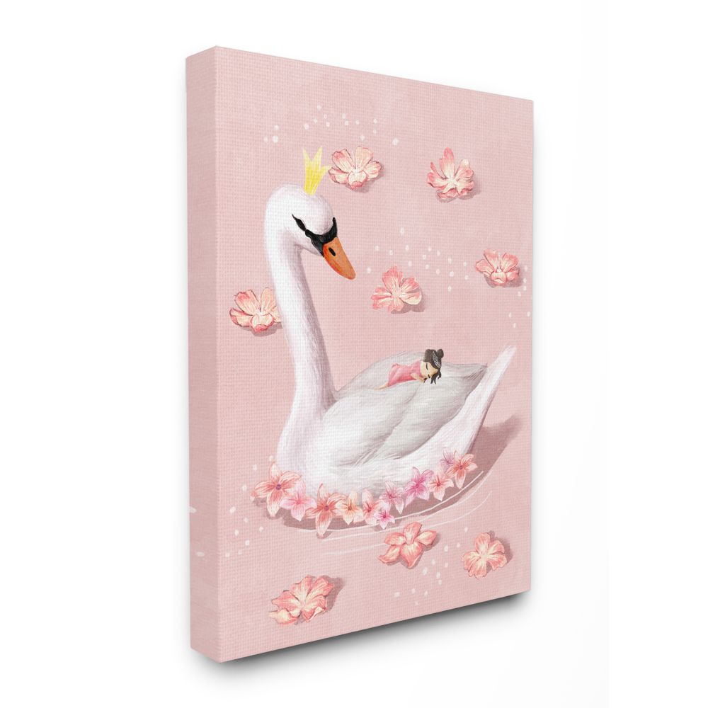 Stupell Industries Nursery Swan Baby Princess Pink Floral Lake Ziwei Li  20-in H x 16-in W Animals Print on Canvas in the Wall Art department at