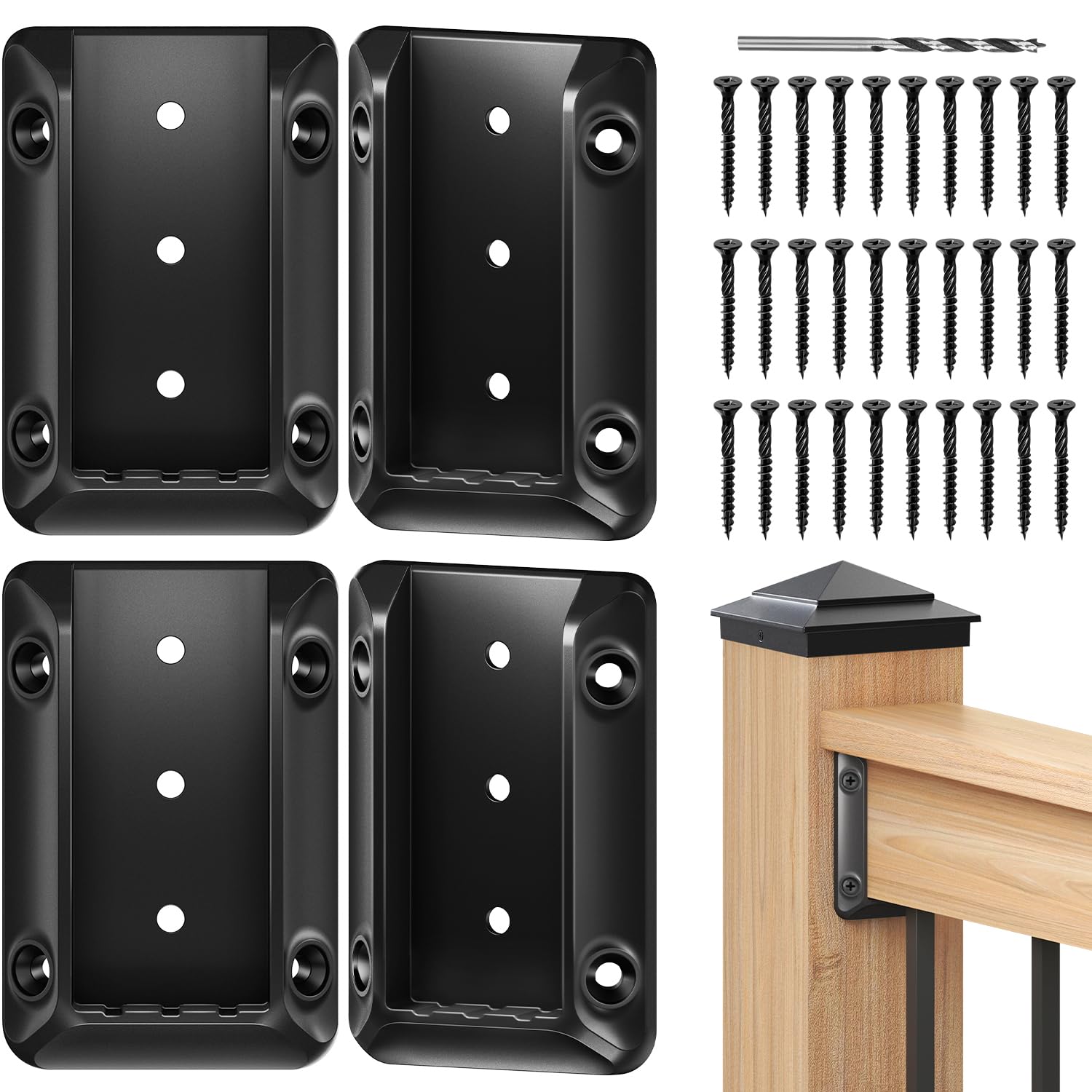 Misopily  Deck Railing Bracket Connectors for 2 by 4 Wood Posts with Screws and Drill Bit Set of Four durable home and garden accessory designed