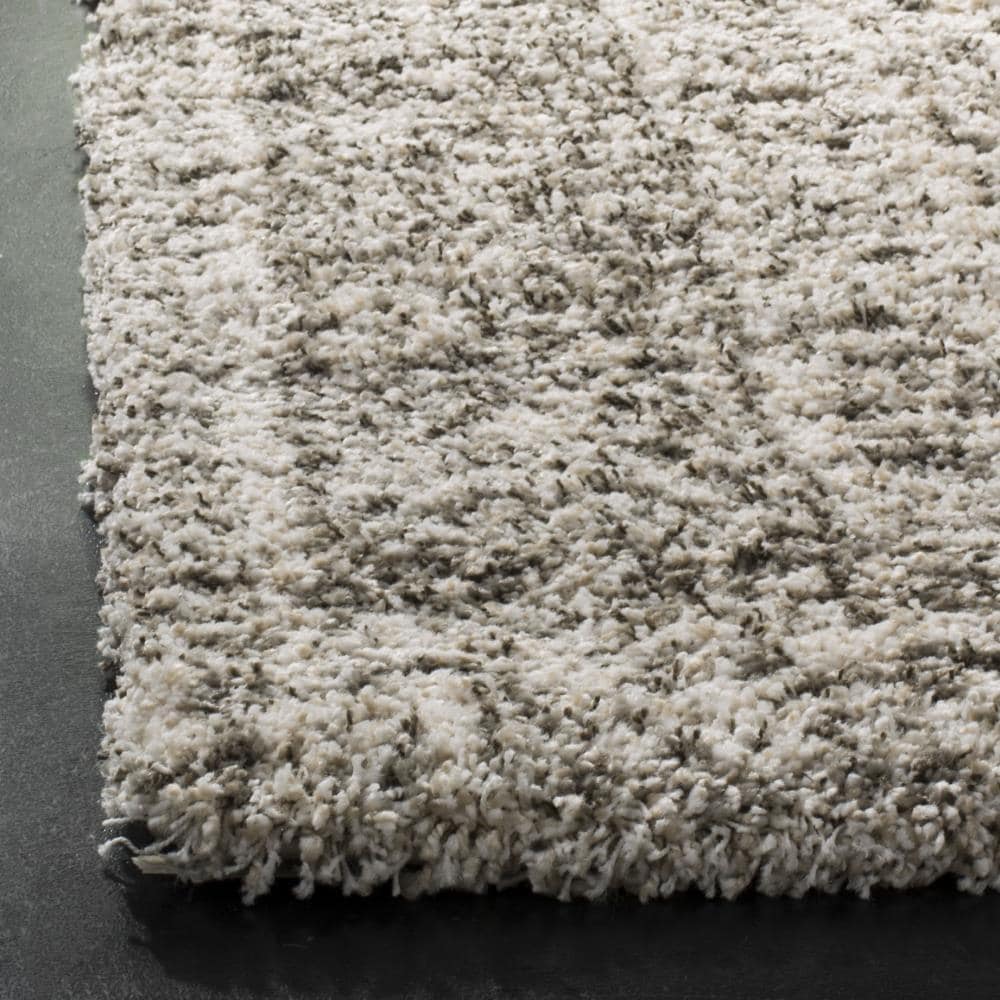 Ivory and Gray High Pile Shag Rectangle Rug