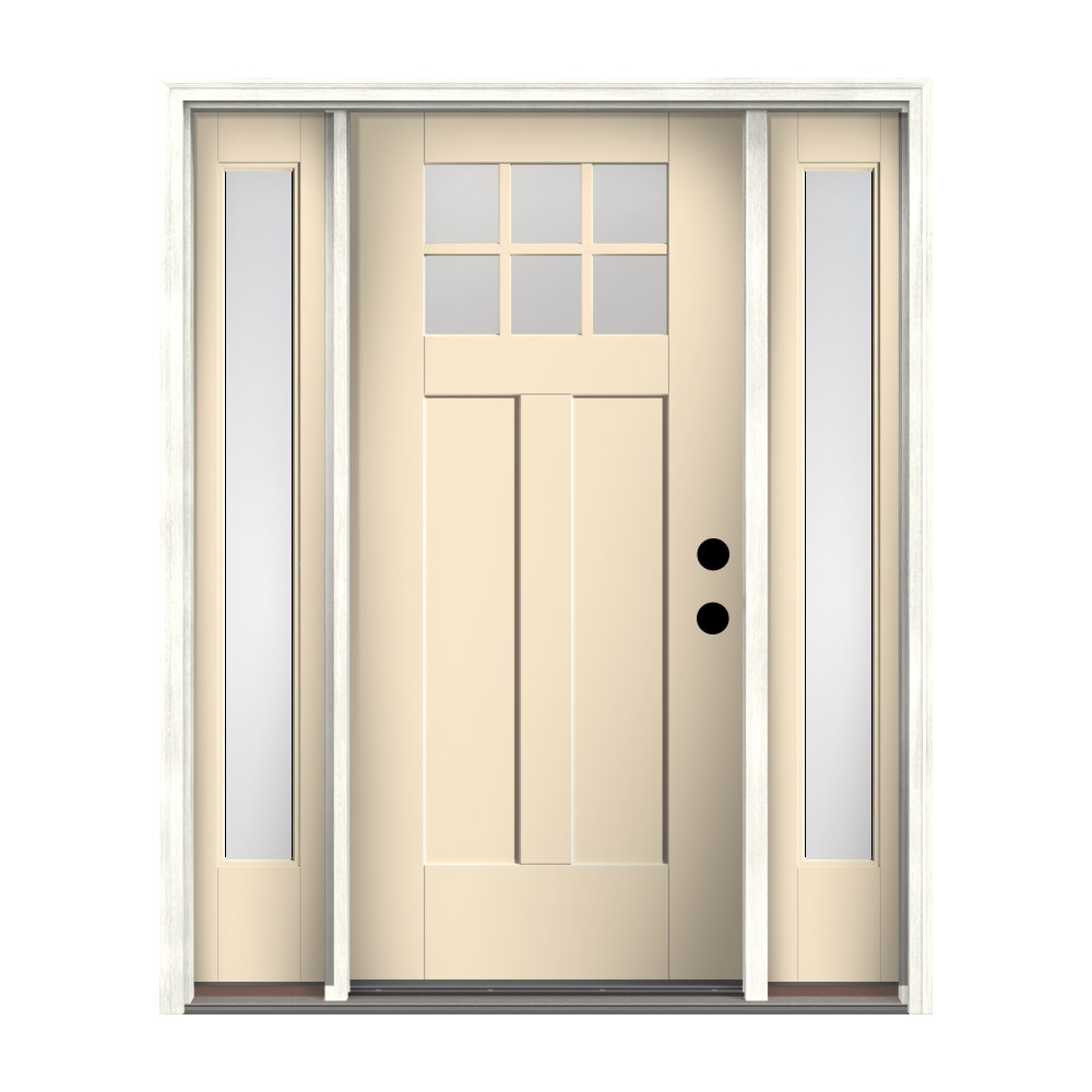 Therma-Tru Benchmark Doors Shaker 68-in x 80-in Fiberglass Craftsman Left-Hand Inswing Fossil Painted Prehung Single Front Door with Sidelights with -  TTB640575SOS
