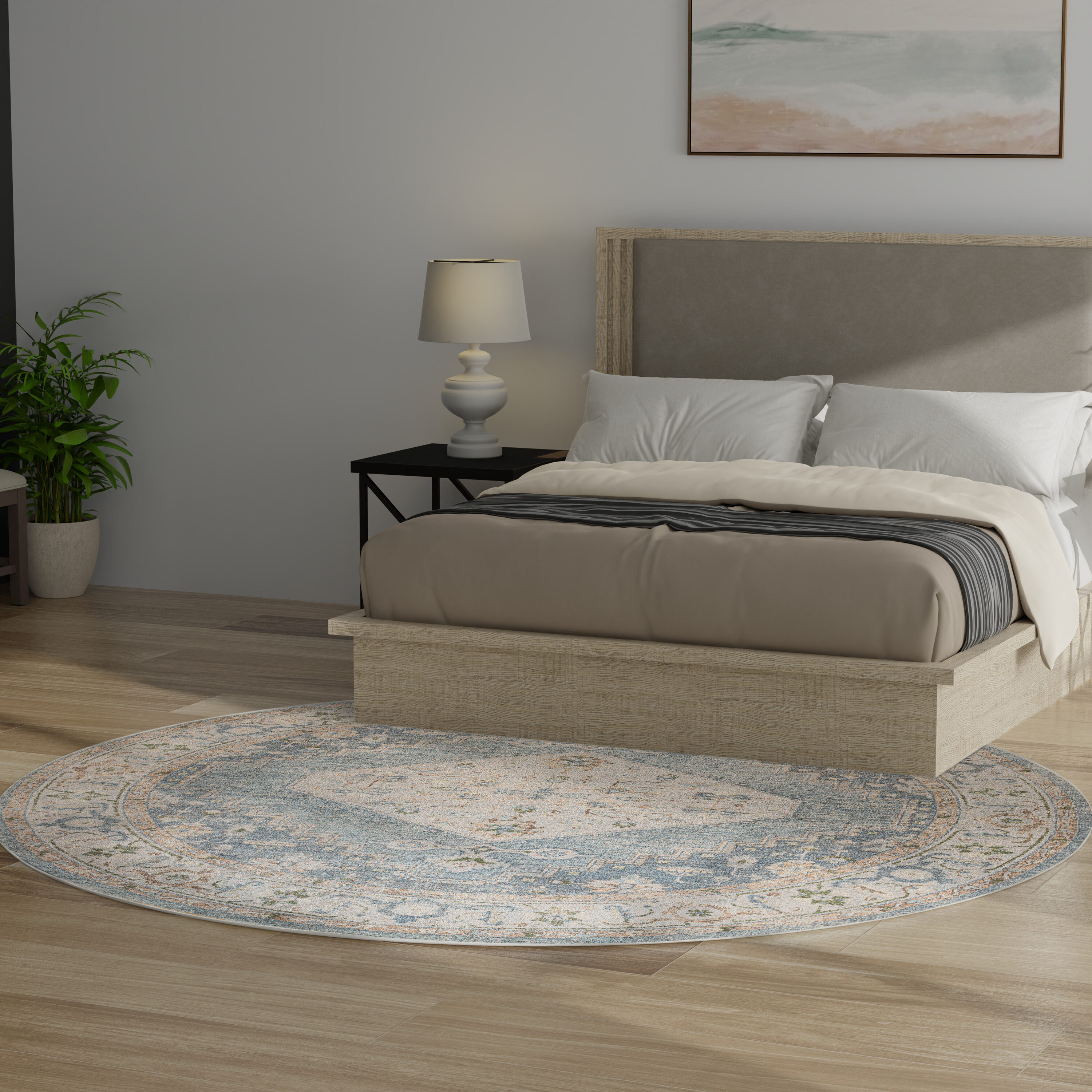 Nourison Home 099446979926 Astra Machine Washable 8 x 8 (ft) Loomed Polyester Silver Blue Round Indoor Medallion Machine washable Area rug