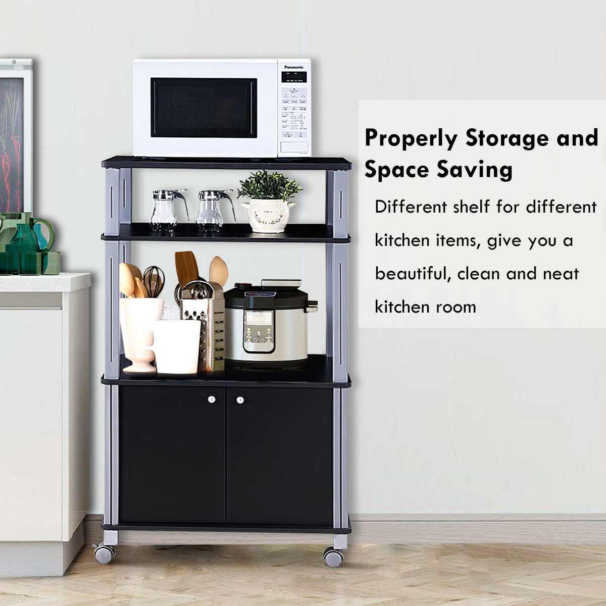 MAIKA HOME Microwave Rack Color: Black , Size: 38*18*58cm Kitchen Supplies Storage Shelf Kitchen Shelf 